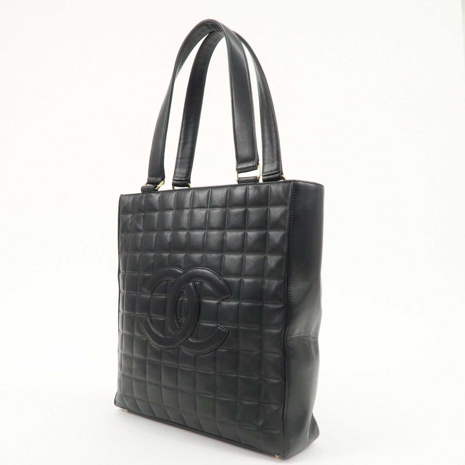 CHANEL Chocolate Bar Lamb Skin Tote Bag Shoulder Bag Black A20131 Used