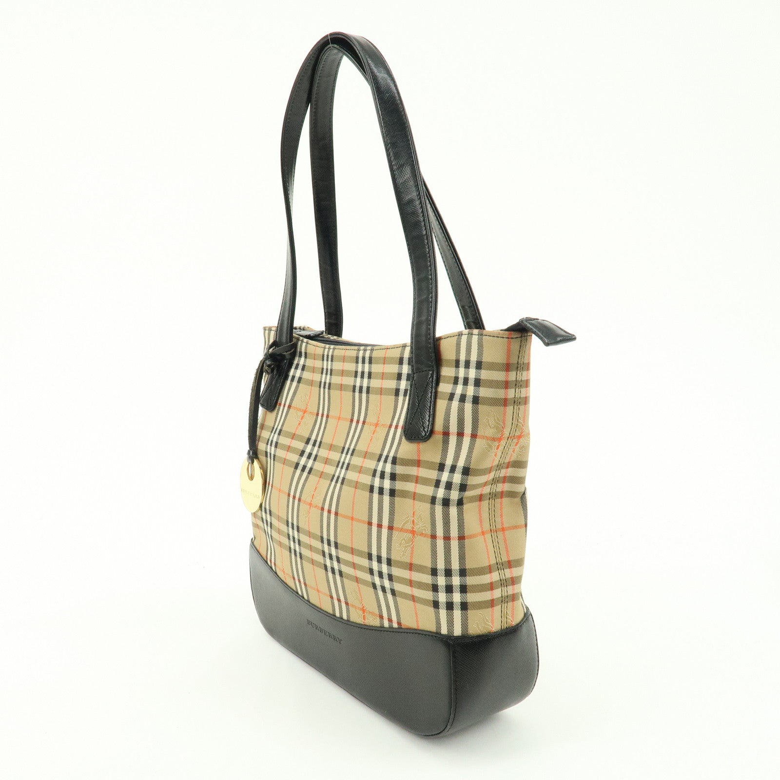 BURBERRYS Canvas Leather Nova Plaid Tote Hand Bag Beige Brown