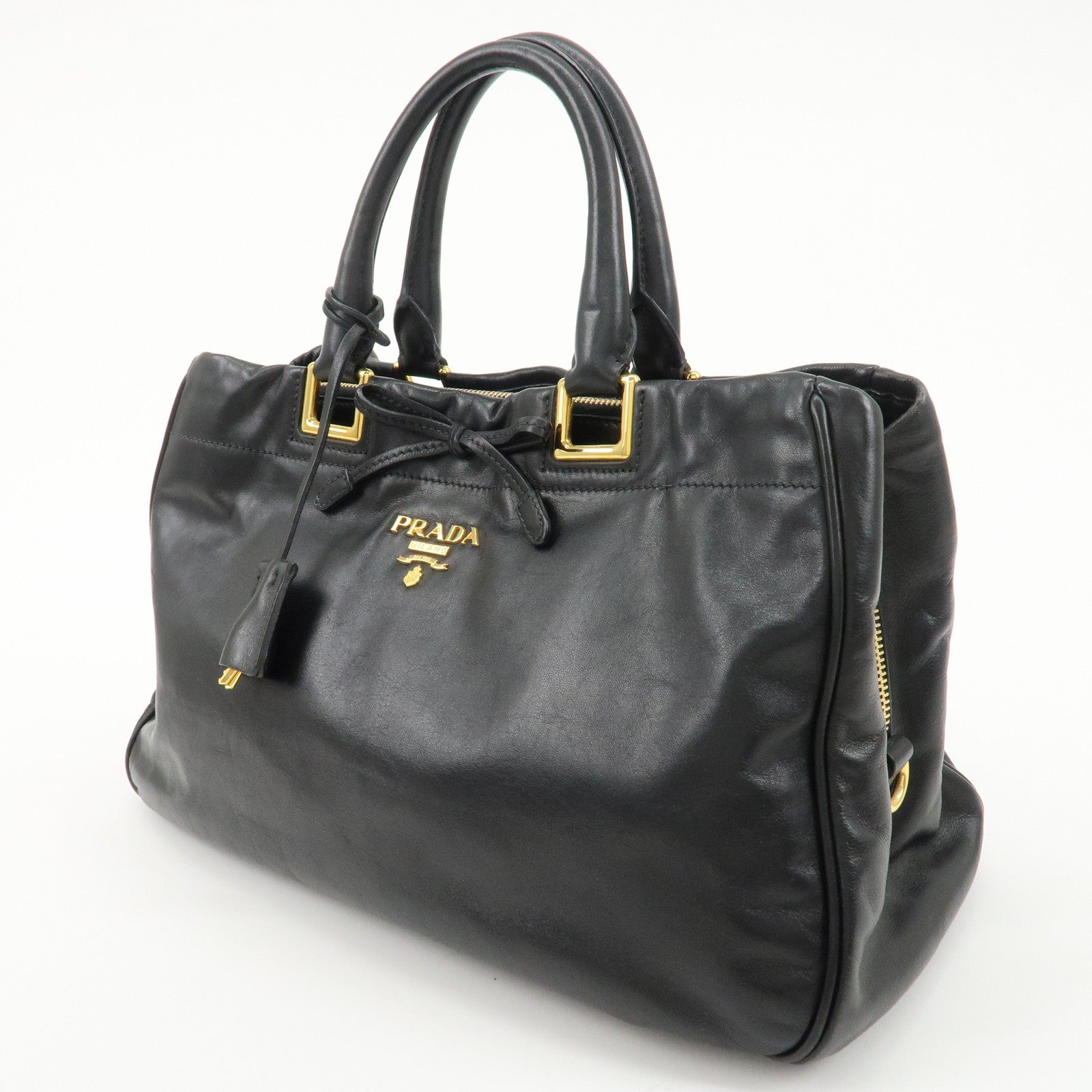 PRADA Leather Ribbon 2way Bag Hand Bag Black BN2244