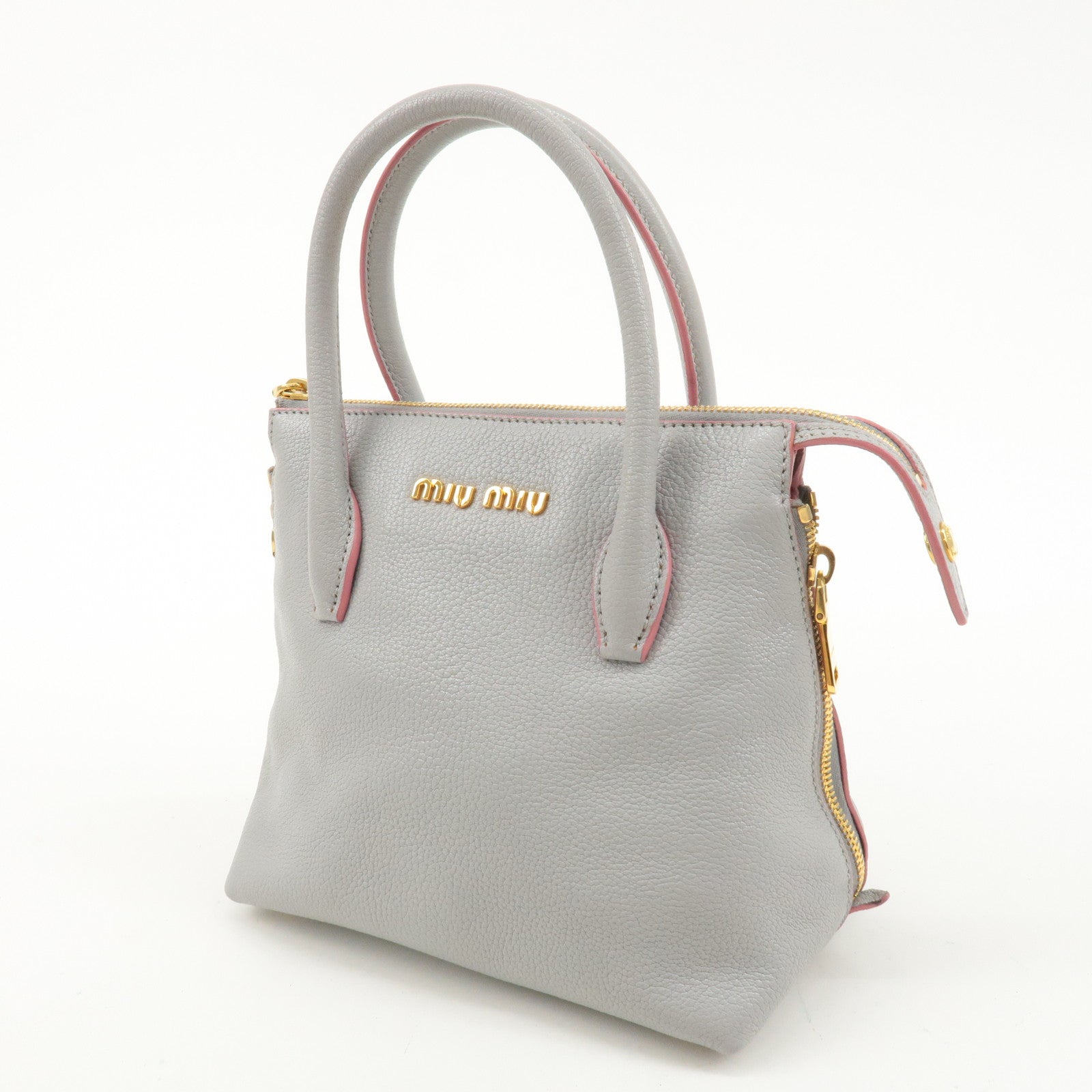 MIU MIU Leather Madras 2Way Shoulder Bag Hand Bag 5BA003