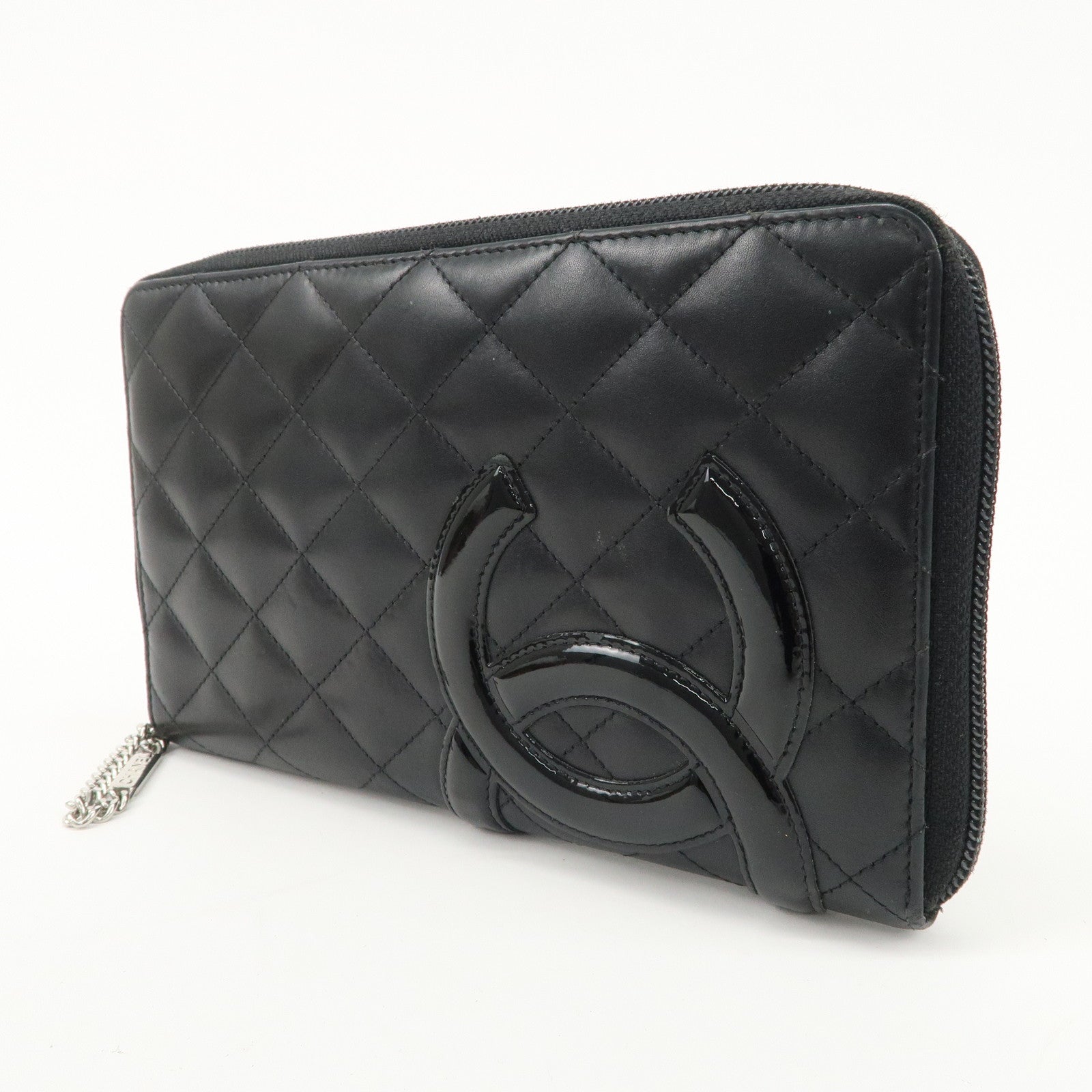 CHANEL Canbon Line Lamb SKin Organizer Wallet Black Used