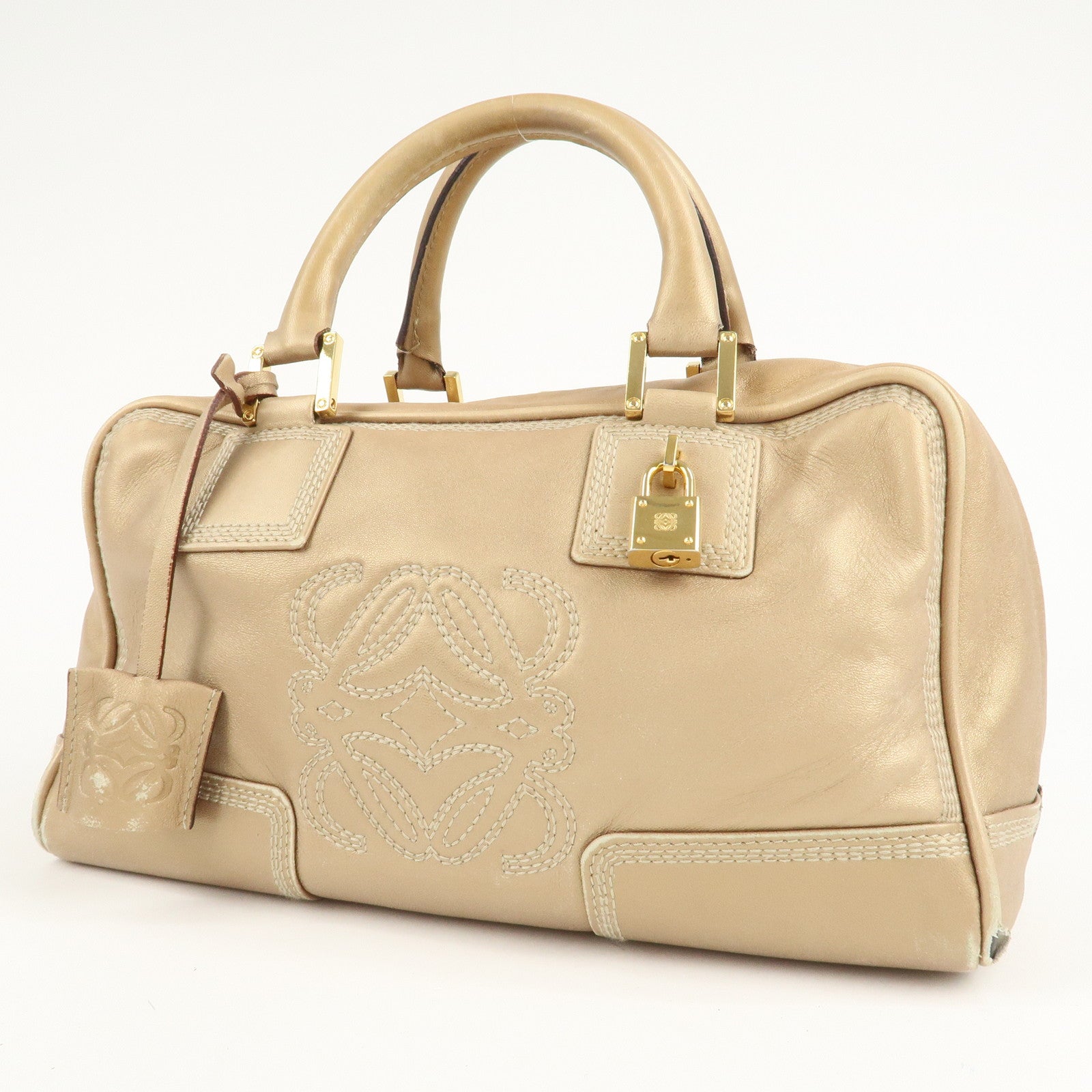 LOEWE Anagram Leather Amazona 28 Hand Bag Boston Bag Gold