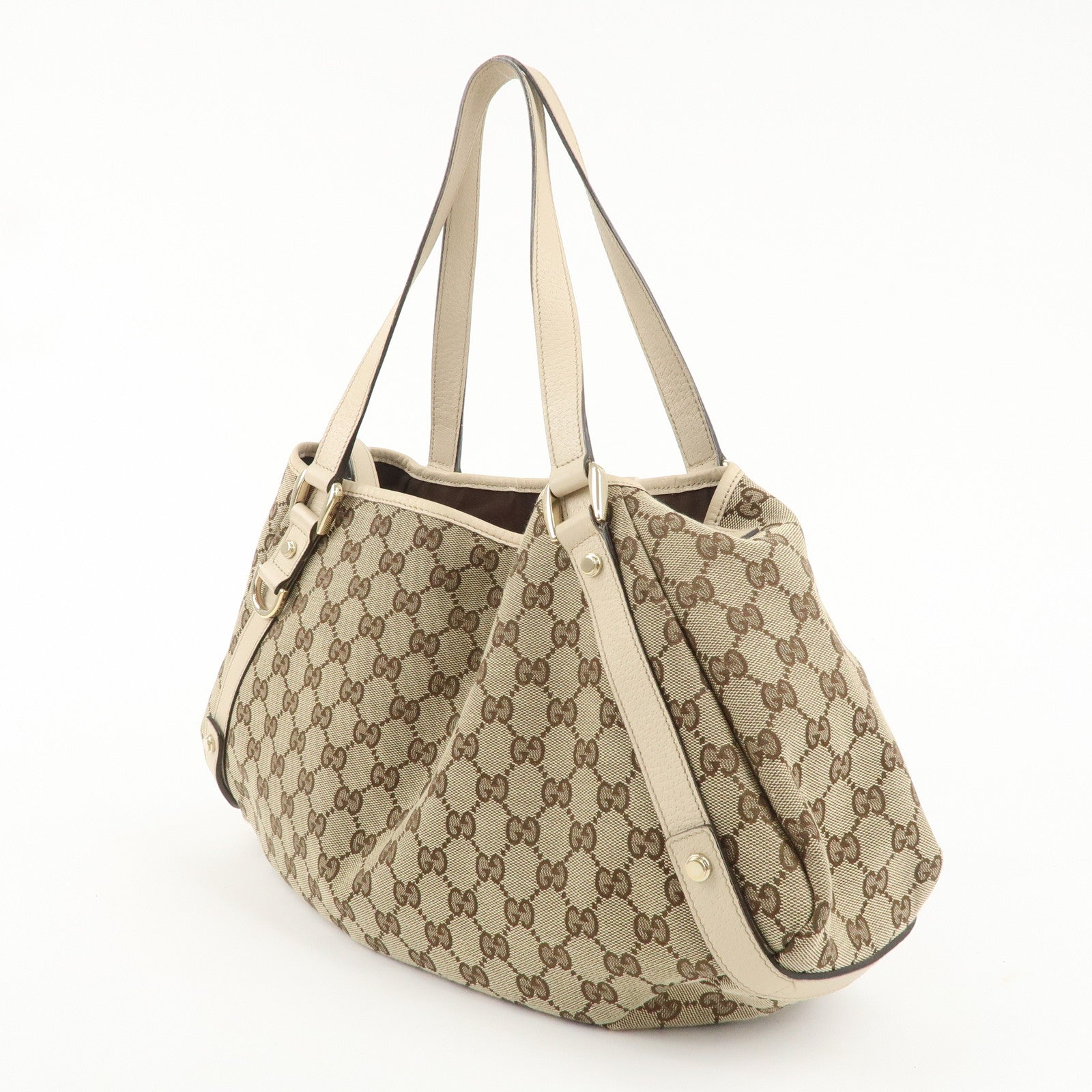 GUCCI Abbey GG Canvas Leather Tote Hand Bag Beige Ivory 130736