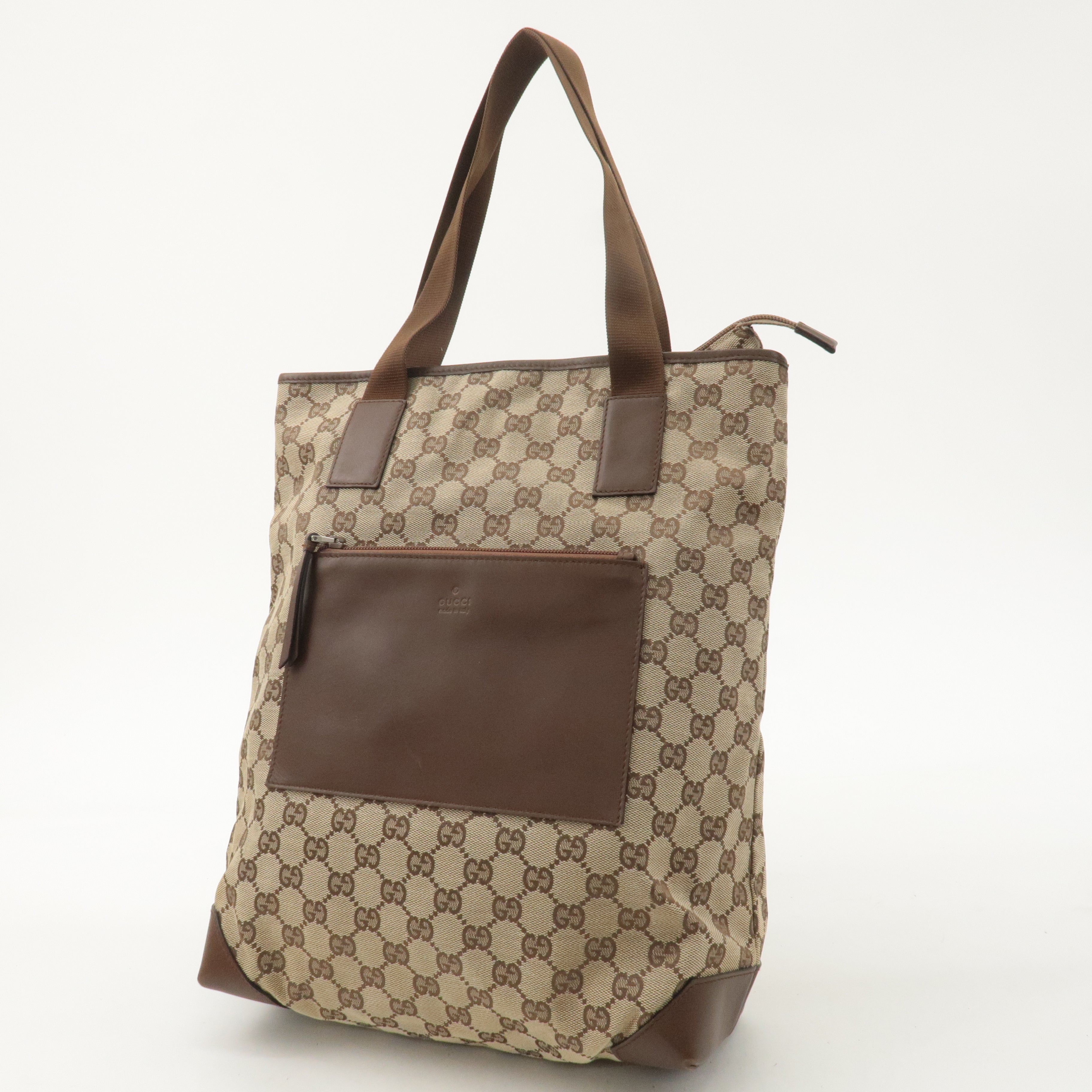 GUCCI GG Canvas Leather Tote Bag Hand Bag Beige Brown 28892