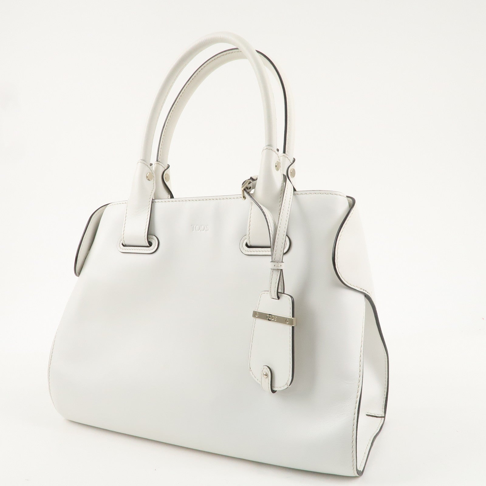 TOD
S Leather Cape Bag Hand Shoulder Bag White Gold Hardware