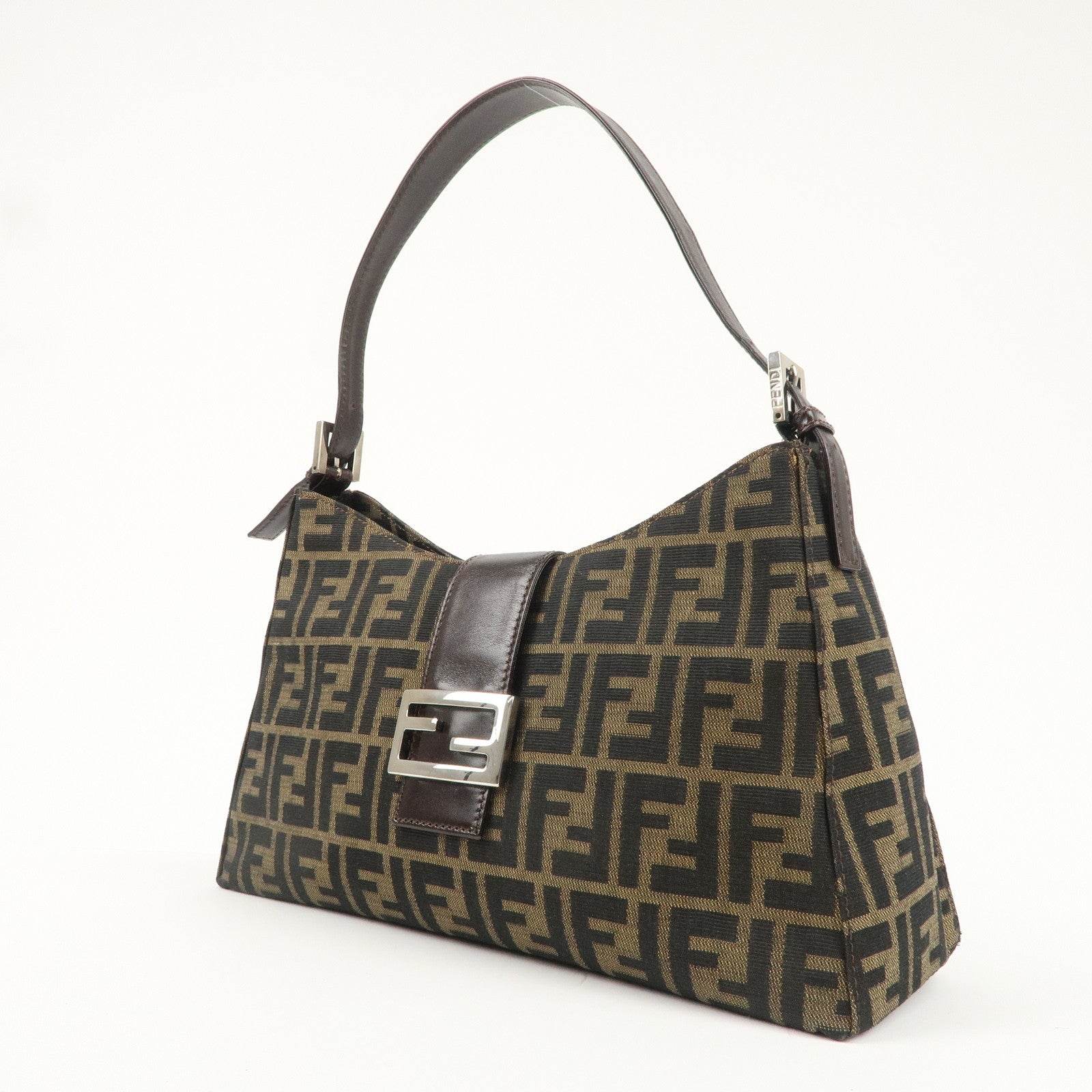 FENDI Zucca Canvas Leather One Shoulder Bag 916115002 Brown