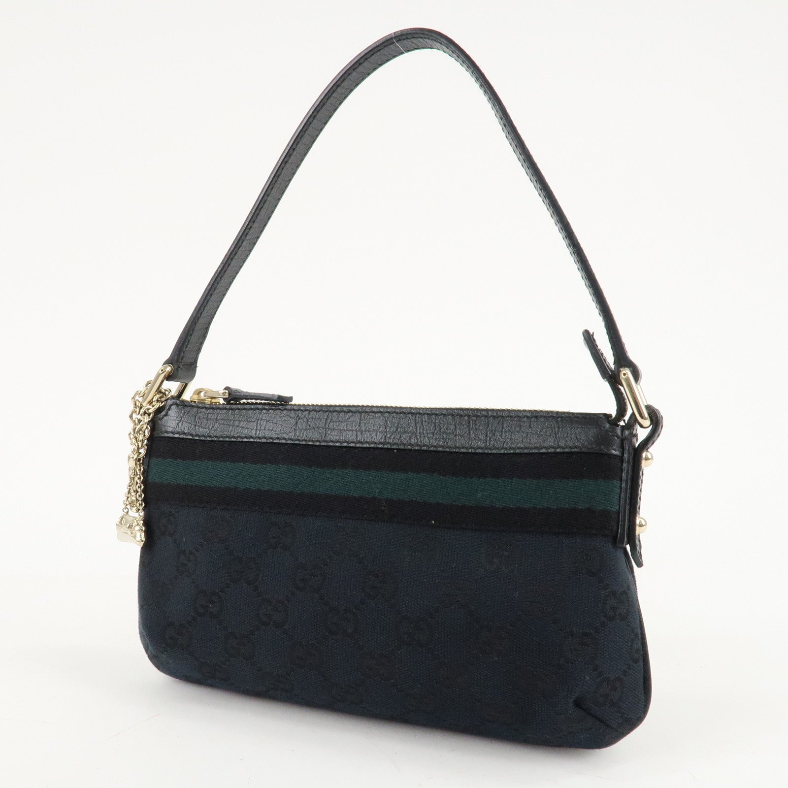 GUCCI Sherry GG Canvas Leather Shoulder Bag Black 145970