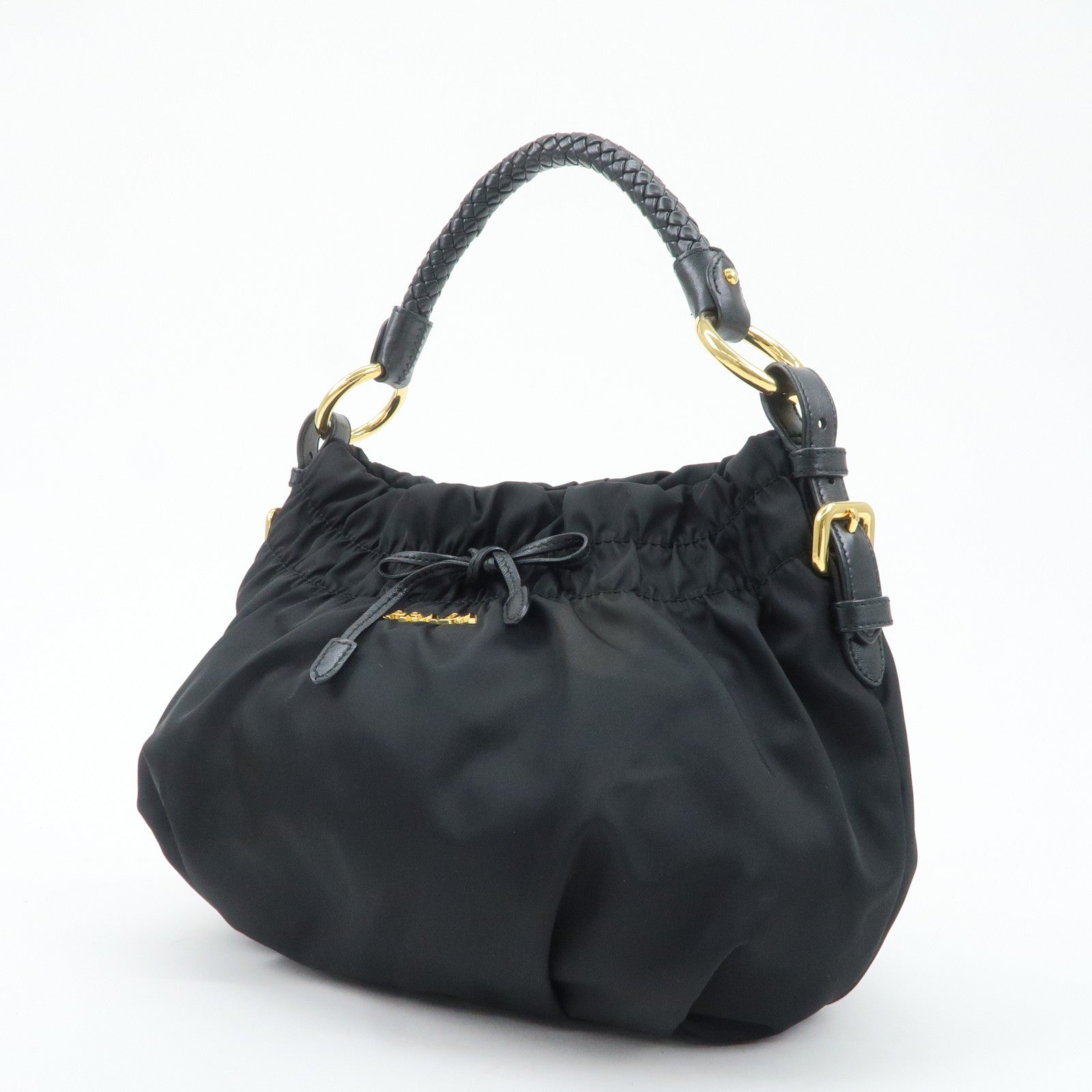 PRADA Nylon Leather Shoulder Bag Black