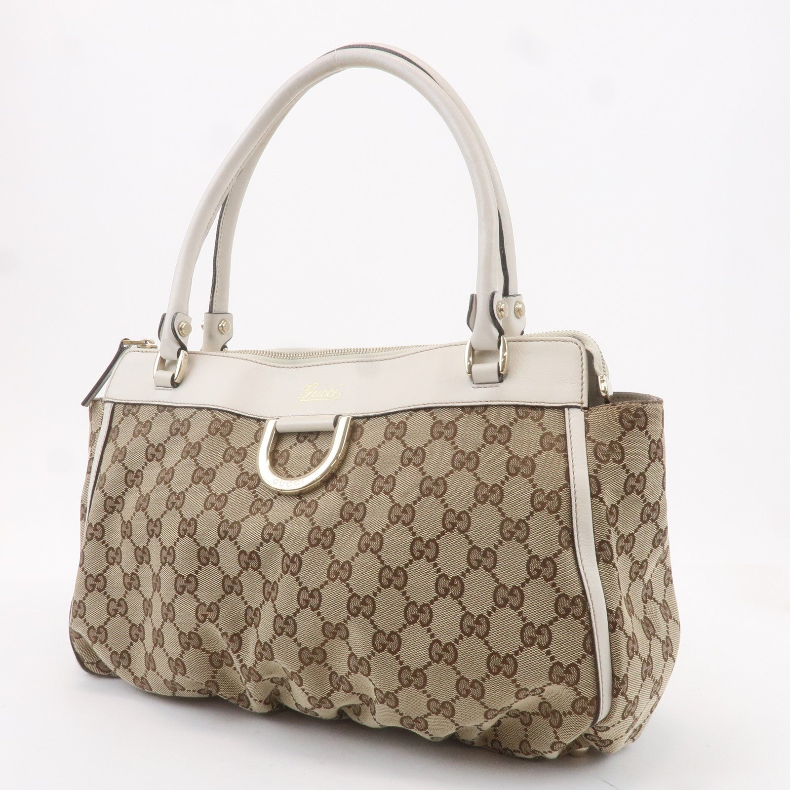 GUCCI Abbey GG Canvas Leather Tote Bag Beige Ivory 189831