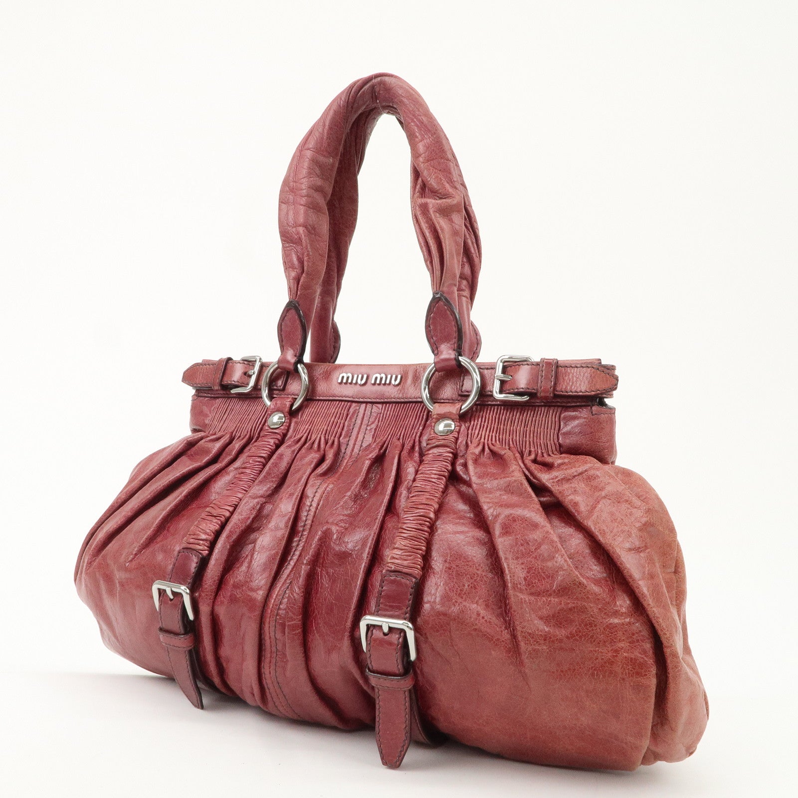 MIU MIU Leather Shoulder Bag Tote Bag Bordeaux Used