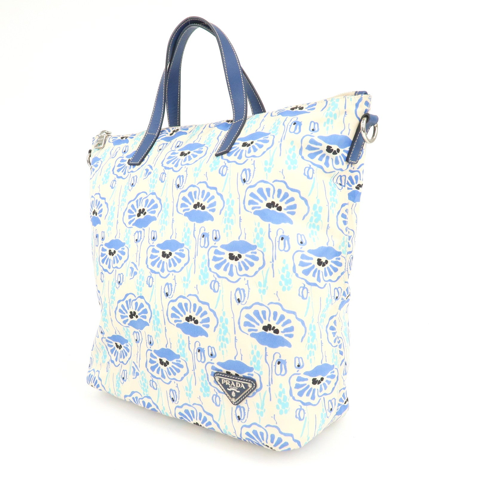 PRADA Nylon Leather 2Way Tote Bag White Blue