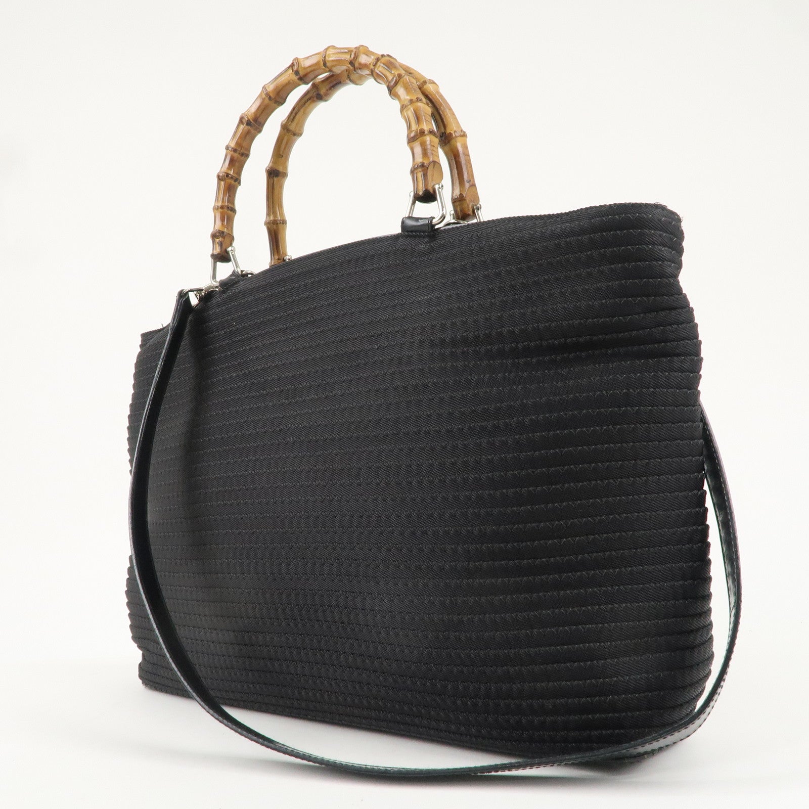 GUCCI Bamboo Nylon Leather 2WAY Bag Black 002.2058