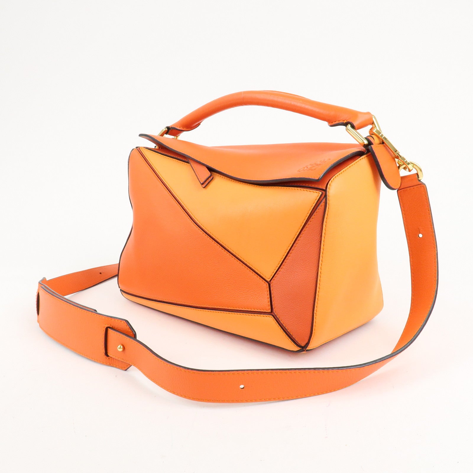 LOEWE Leather Puzzle Bag Medium 2Way Bag Shoulder Bag Orange