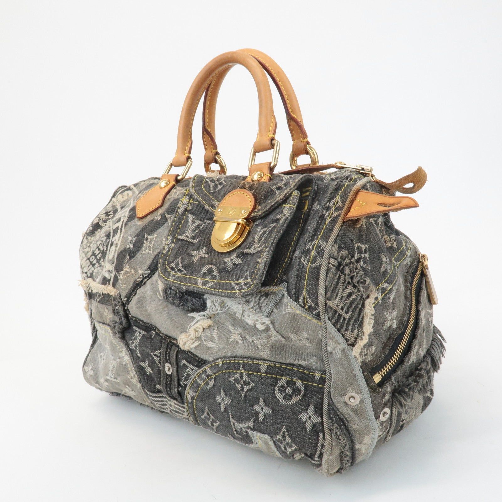 Louis Vuitton Monogram Denim Patchwork Speedy 30 Hand Bag M95381 Used