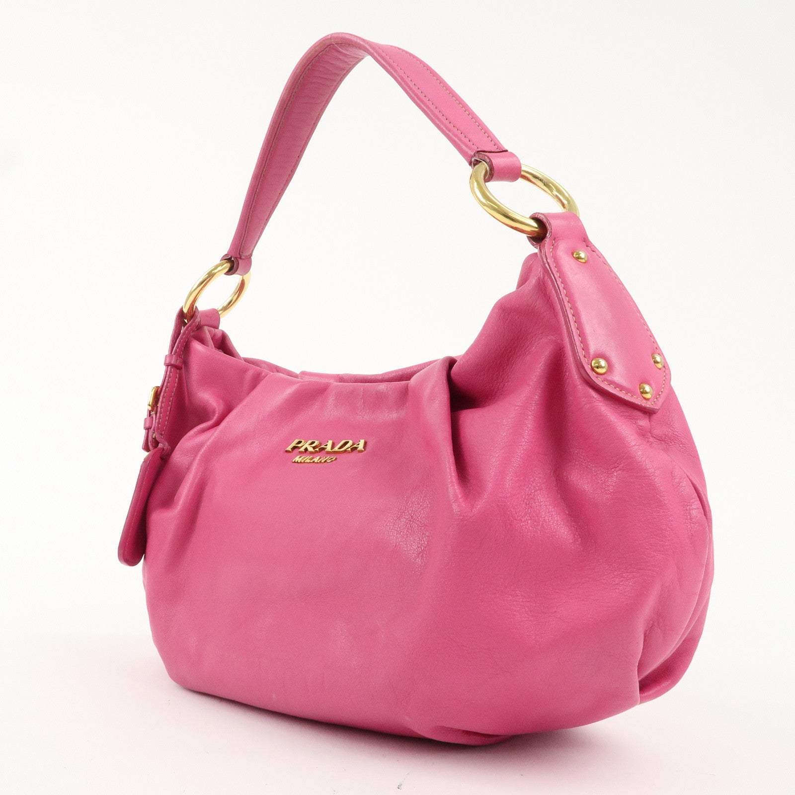 PRADA Leather Shoulder Bag Pink Gold Hardware BR4111