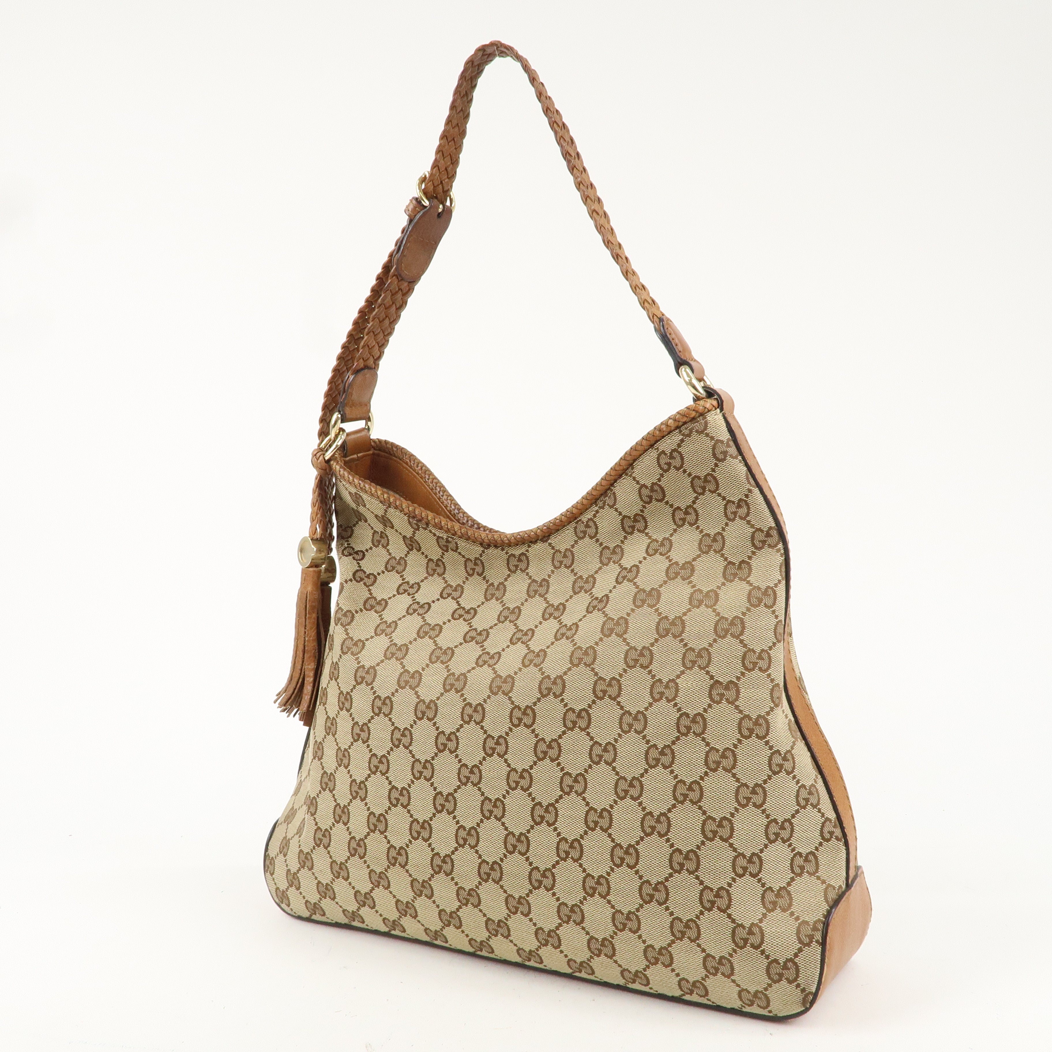 GUCCI Marrakech GG Canvas Leather Shoulder Bag Beige 257026