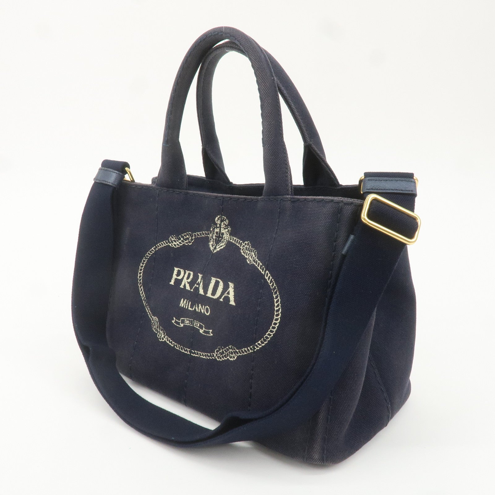 PRADA Canapa Mini Canvas 2Way Bag Shoulder Bag Navy 1BG439