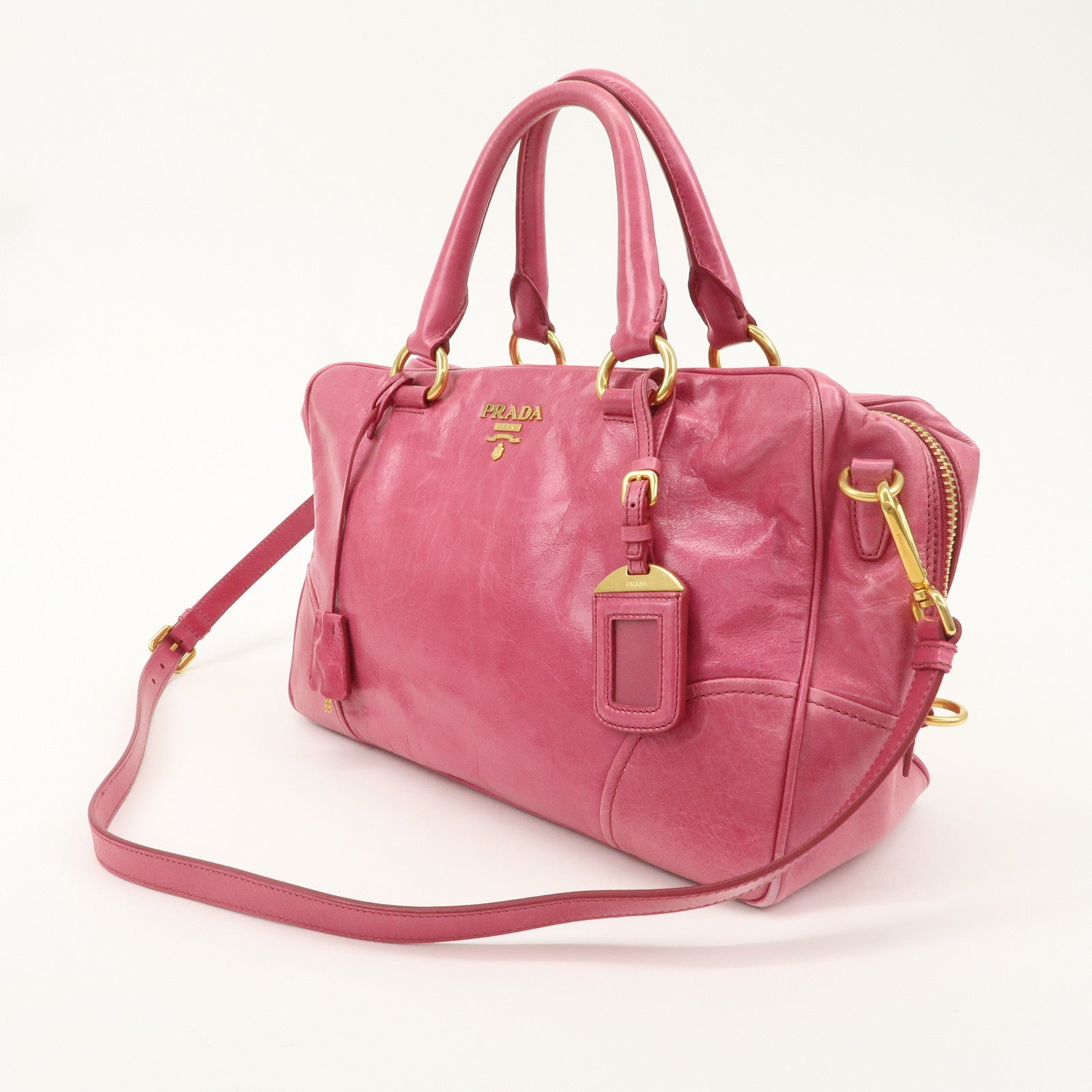 PRADA Logo Leather 2 Way Hand Bag Tote Bag Pink