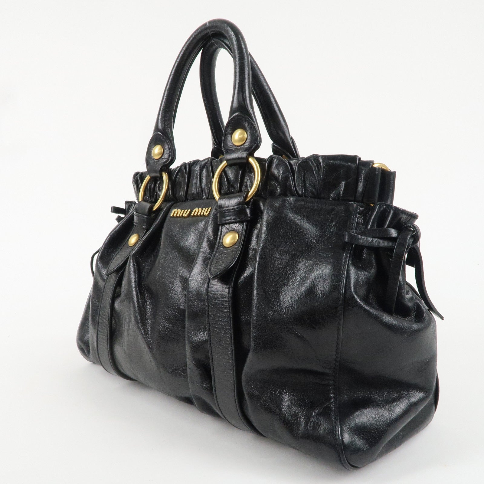 MIU MIU Leather 2Way Shoulder Bag Hand Bag Black RT0383