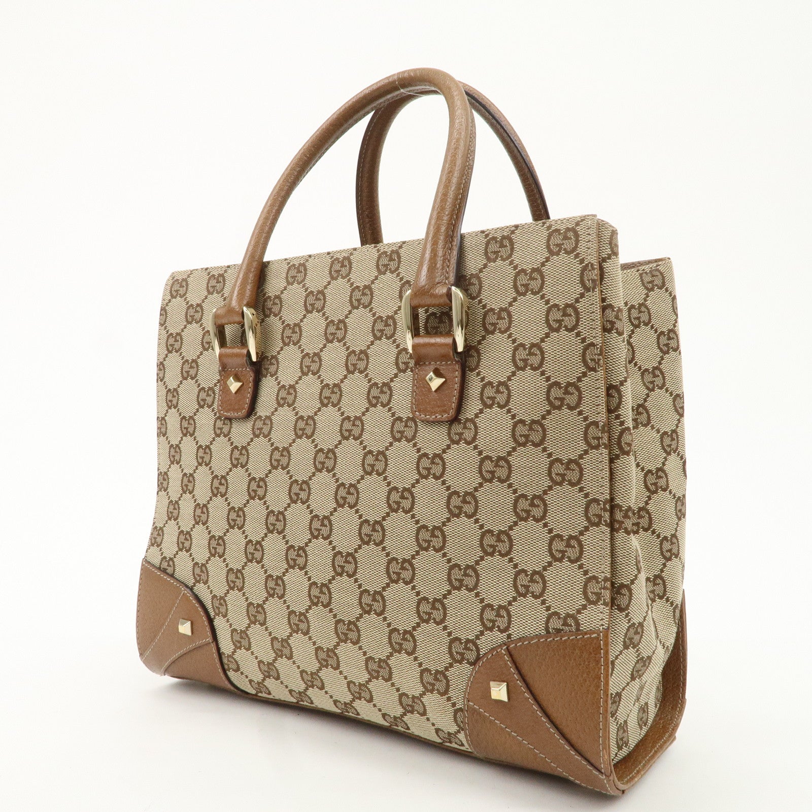 GUCCI GG Canvas Leather Tote Bag Hand Bag Beige Brown 120895