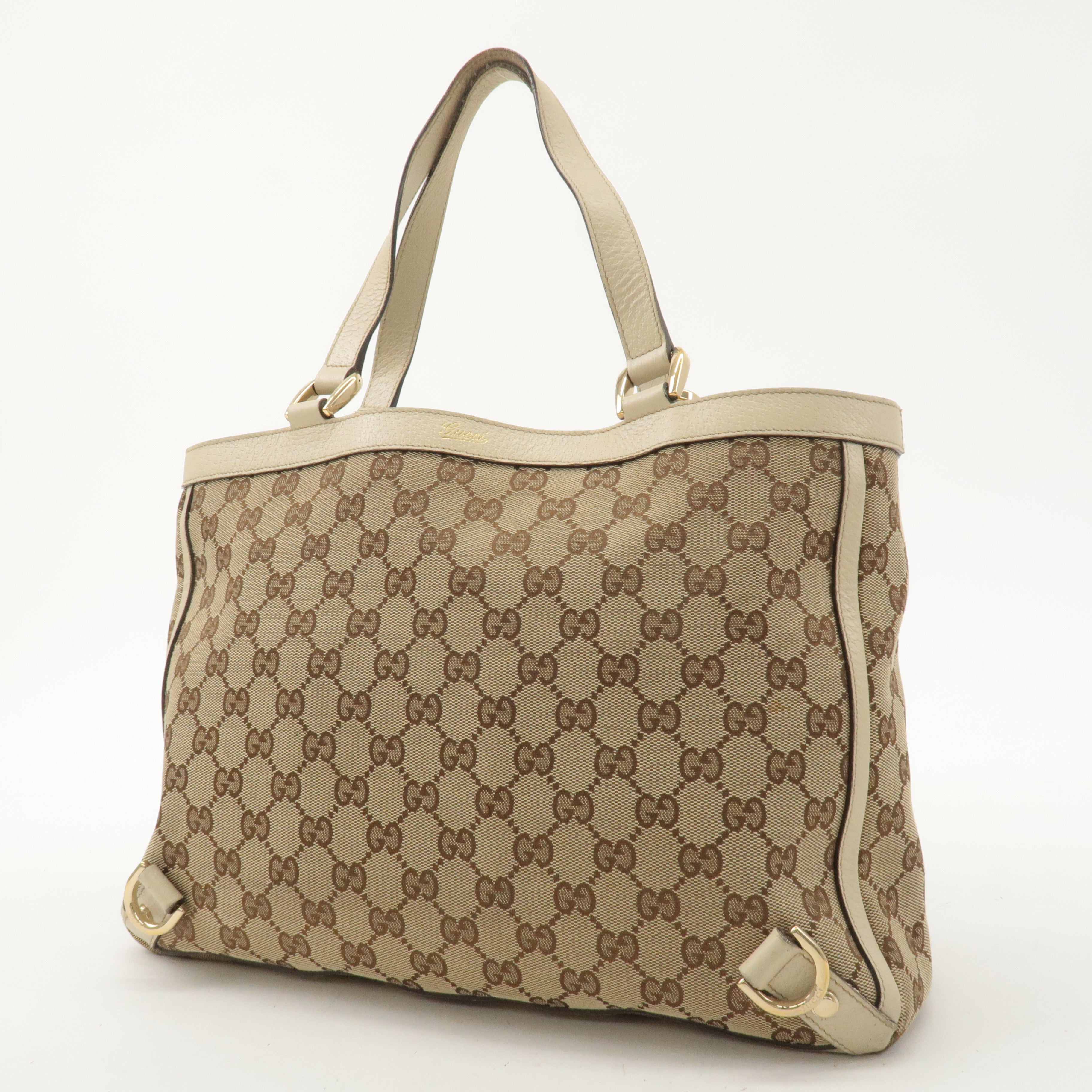 GUCCI Abbey GG Canvas Leather Tote Bag Beige Ivory 170004