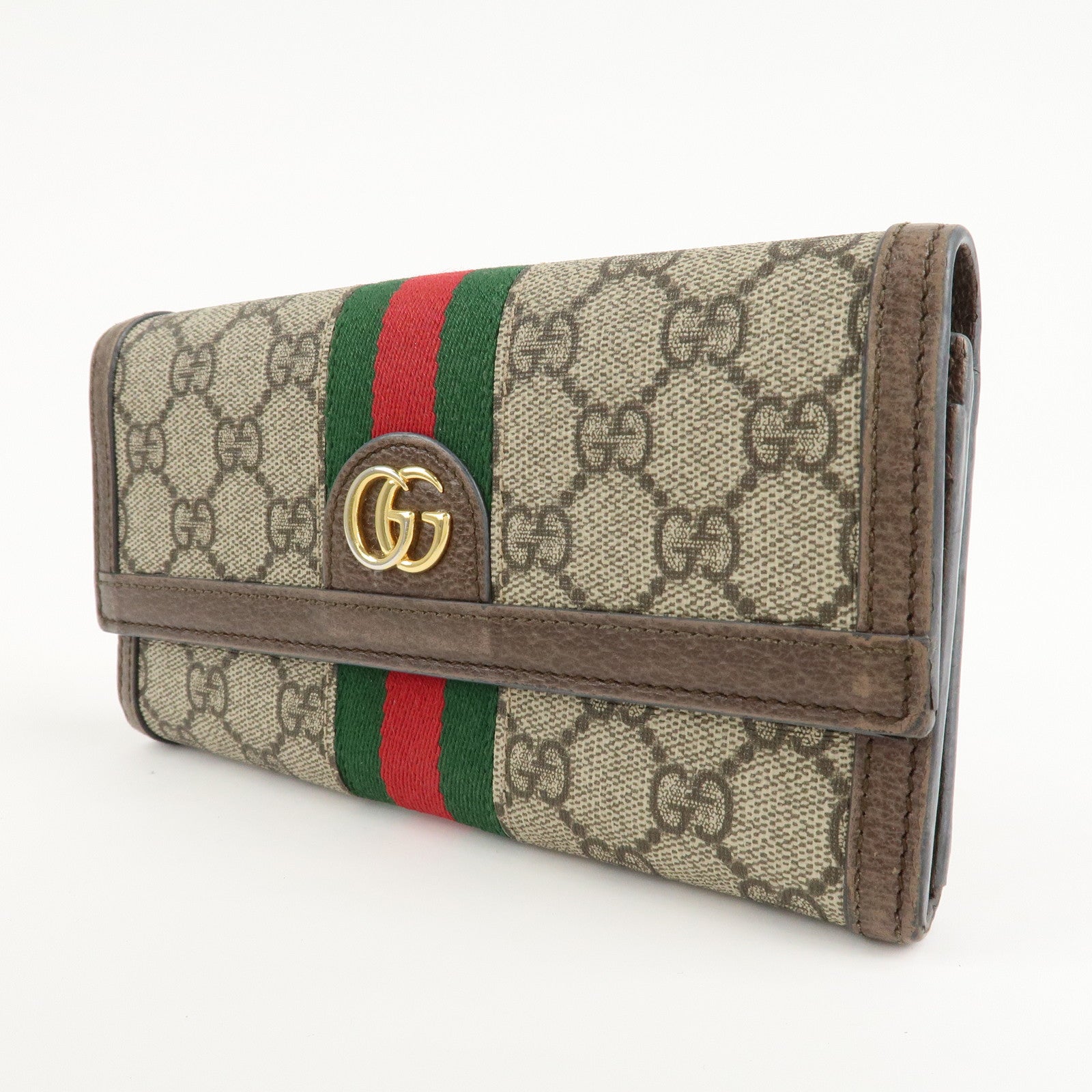 GUCCI Ophidia Sherry GG Supreme Leather Bifold Long Wallet 523153 Used