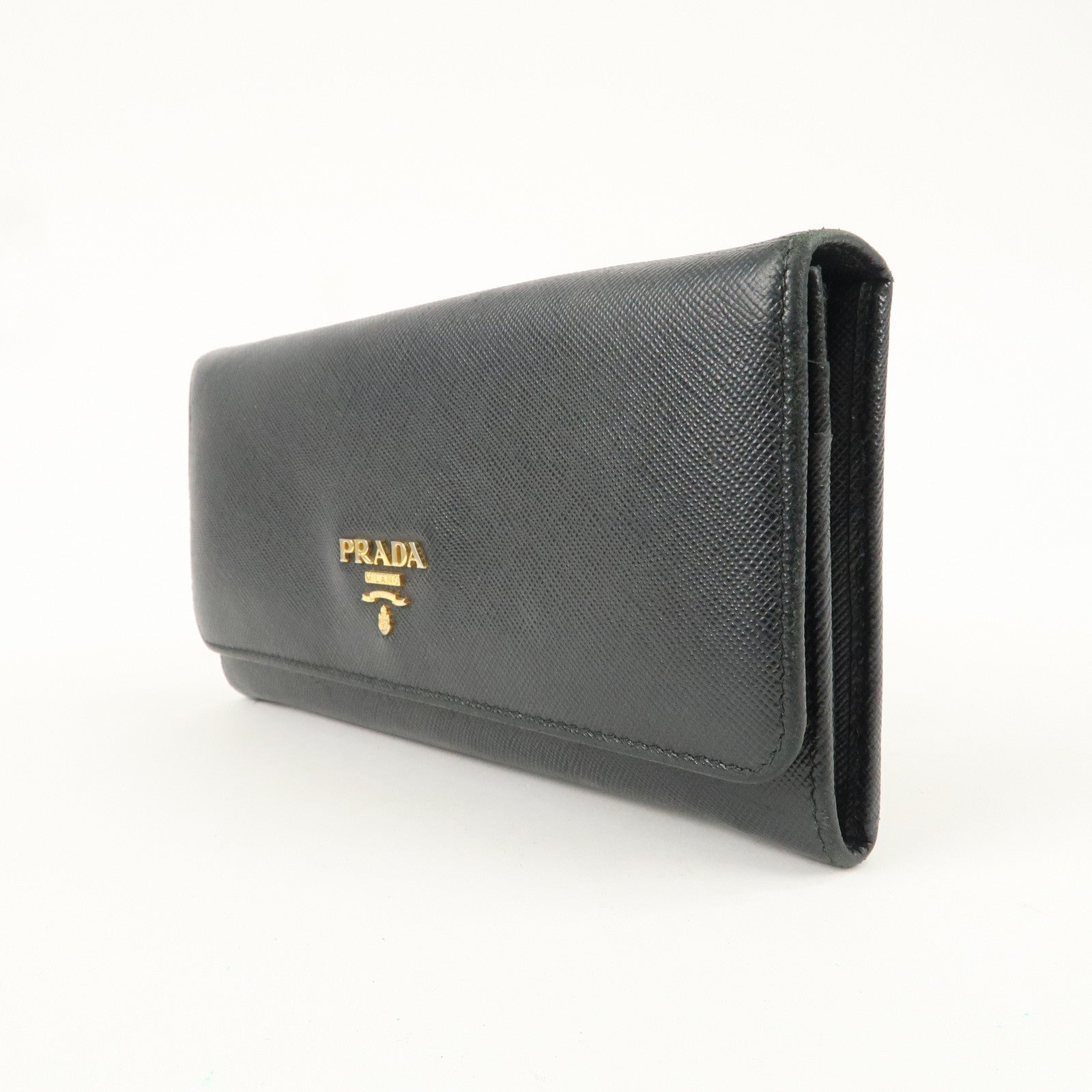 PRADA Logo Saffiano Leather Bi-fold Long Wallet Black Noir