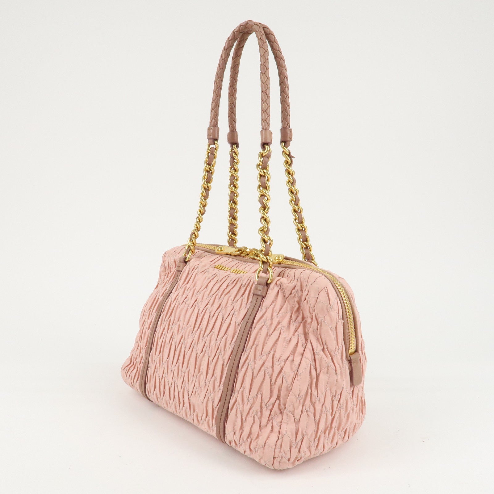 MIU MIU Nylon Leather Chain Tote Bag Shoulder Bag Pink Used