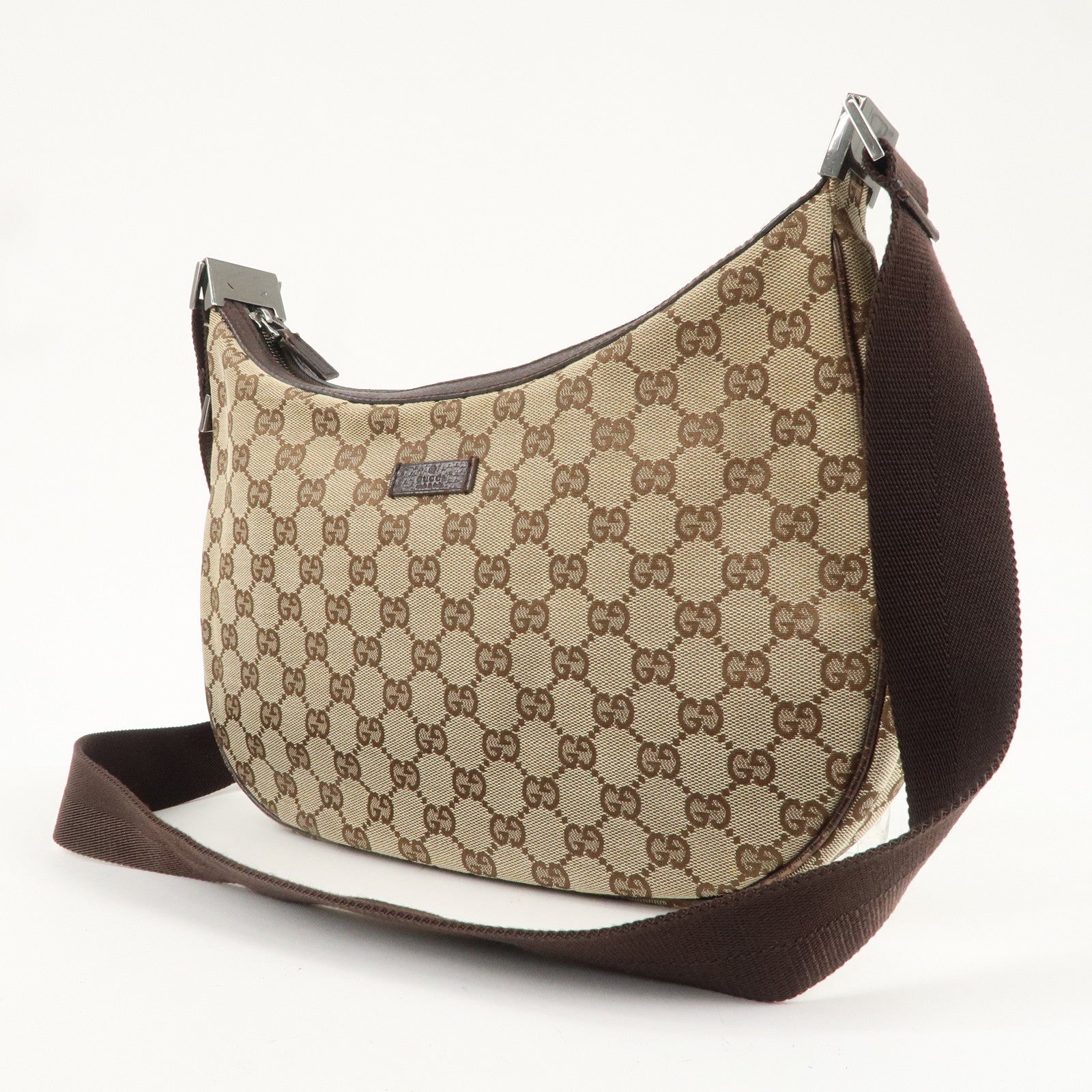 GUCCI GG Canvas Leather Shoulder Bag Beige Brown 122790