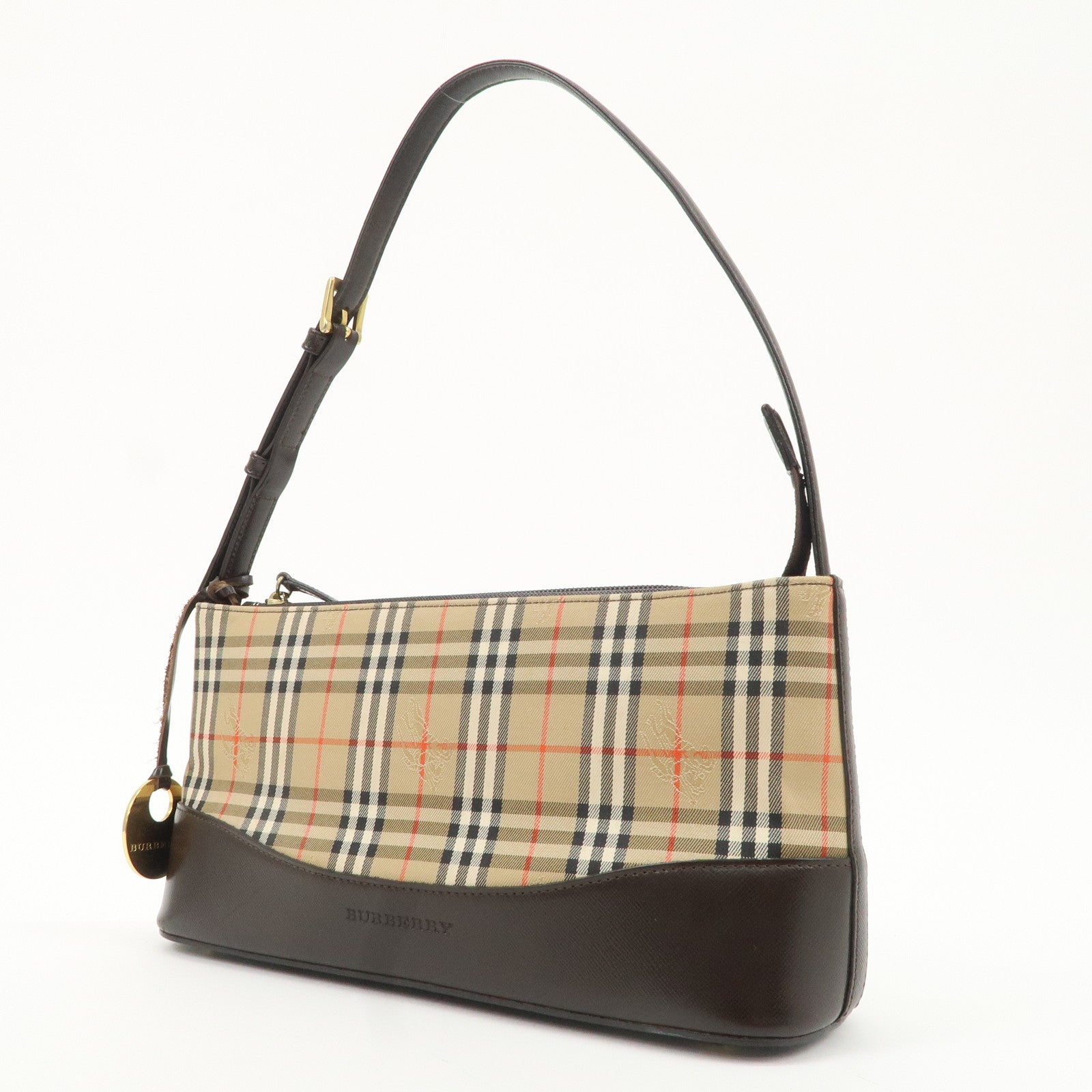 BURBERRY Canvas Leather Nova Plaid Shoulder Bag Hand Bag Used