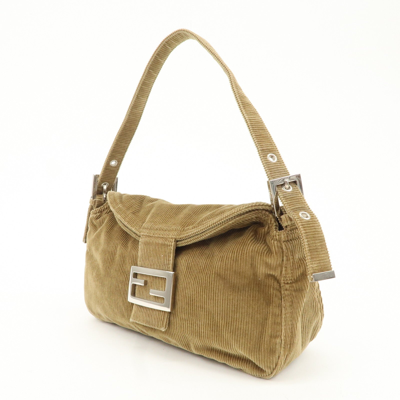 FENDI Mamma Baguette Corduroy Shoulder Bag Khaki 26725 Used