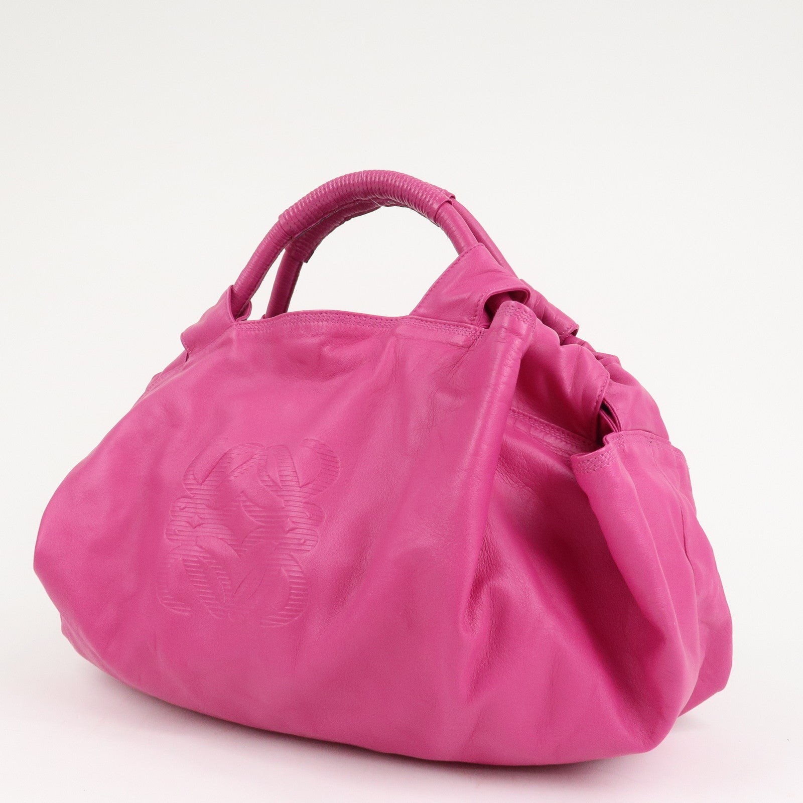 LOEWE Anagram Leather Nappa Aire Hand Bag Fuchsia Pink Used