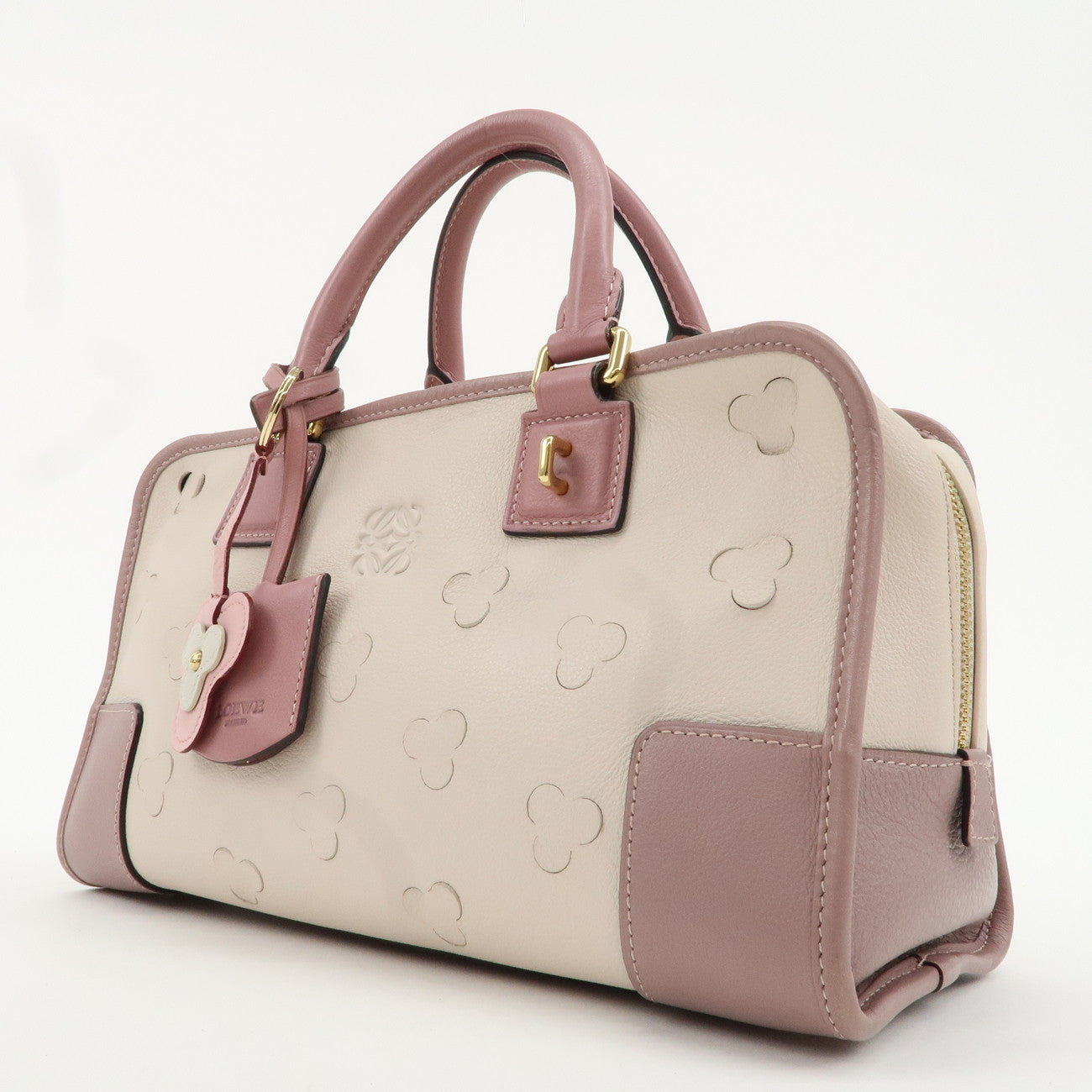 LOEWE Leather Bag Amazona 28 Cherry Blossom White Pink Beige