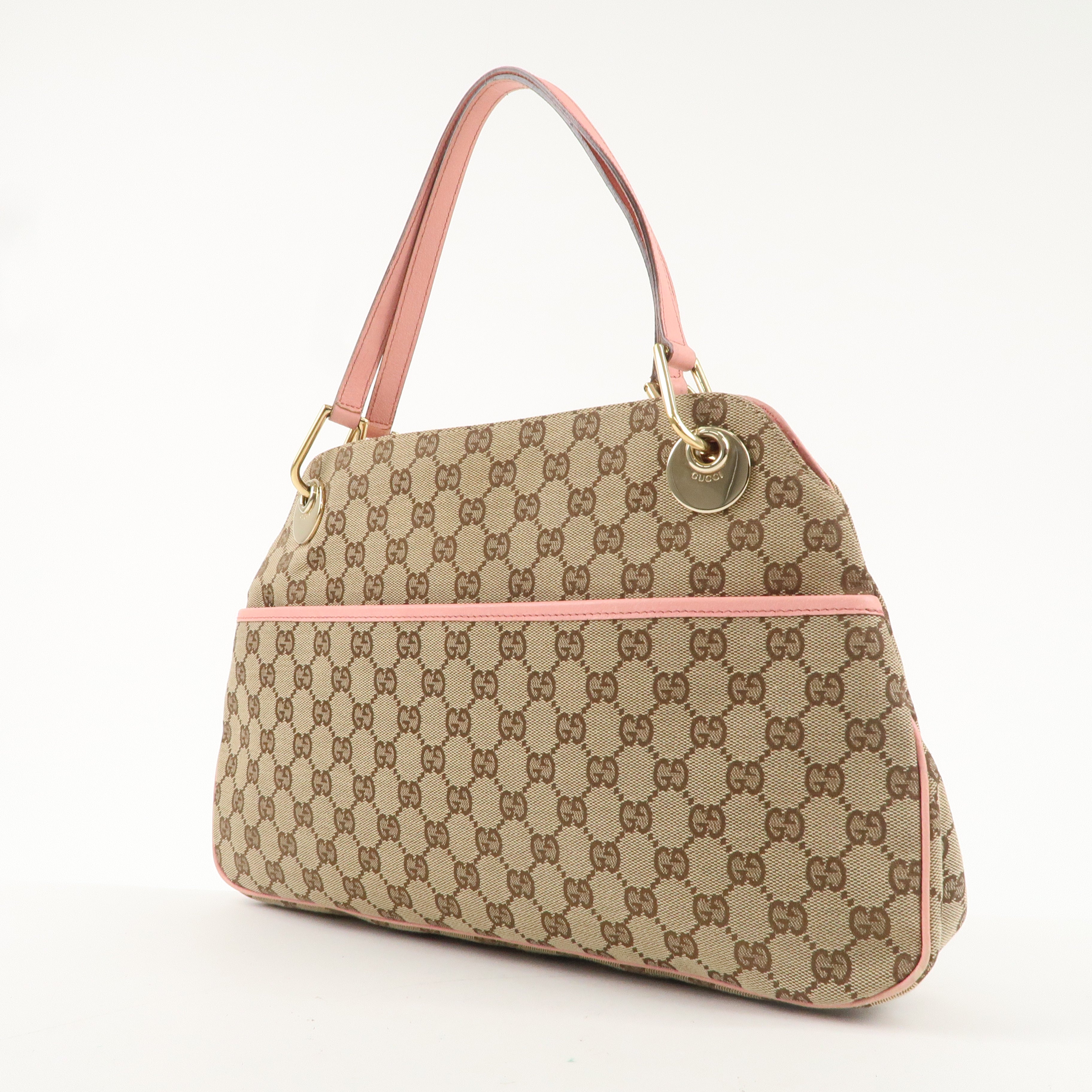 GUCCI GG Canvas Leather Tote Bag Hand Bag Beige Pink 121023