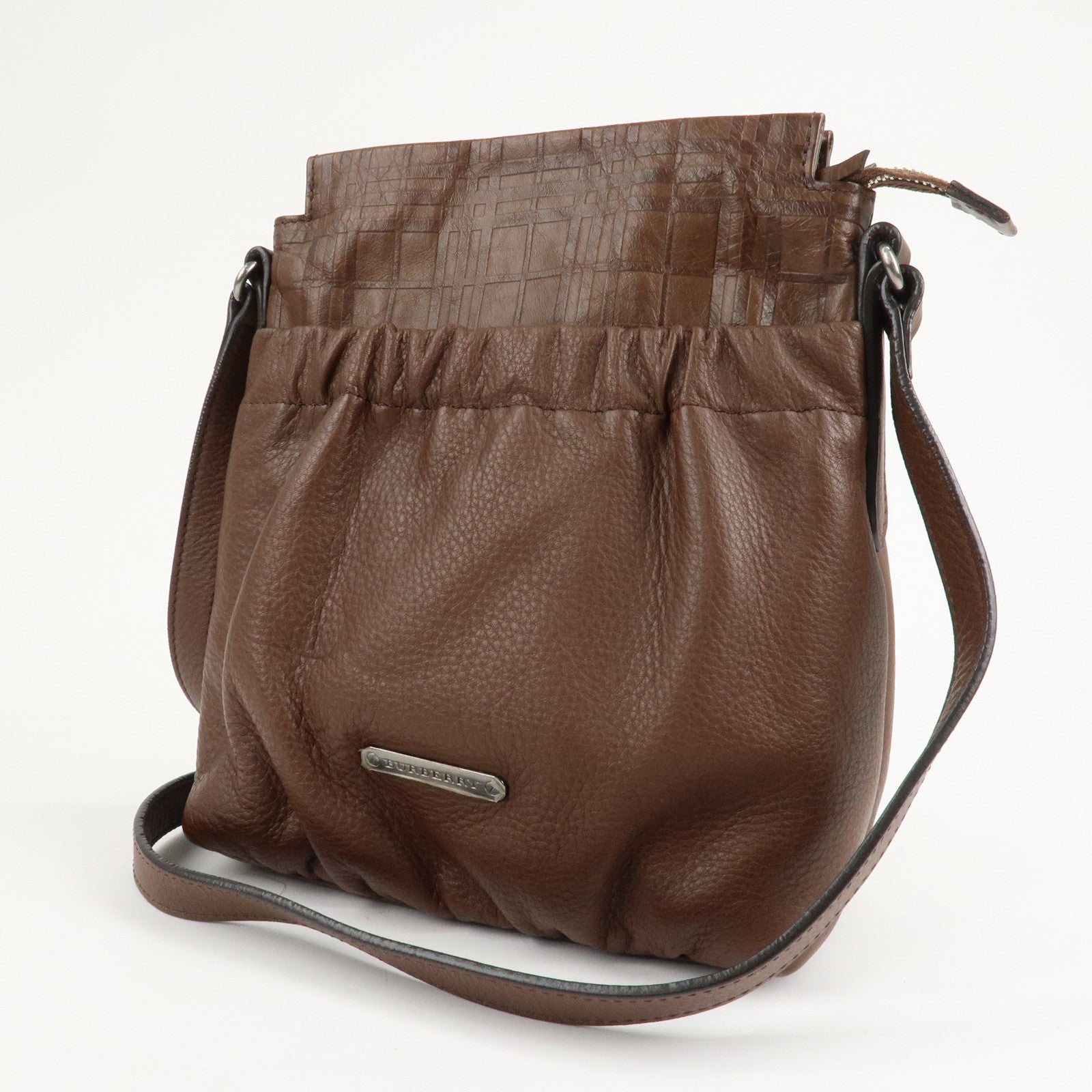 BURBERRY Leather Shoulder Bag Brown Silver Hardware