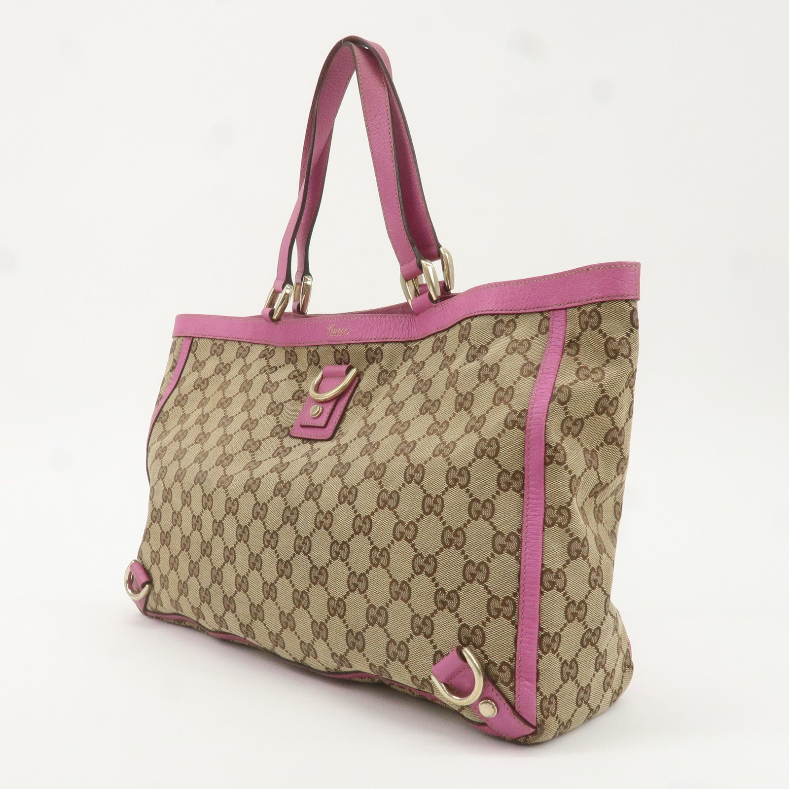 GUCCI Abbey Line GG Canvas Leather Tote Bag Beige Pink 141472