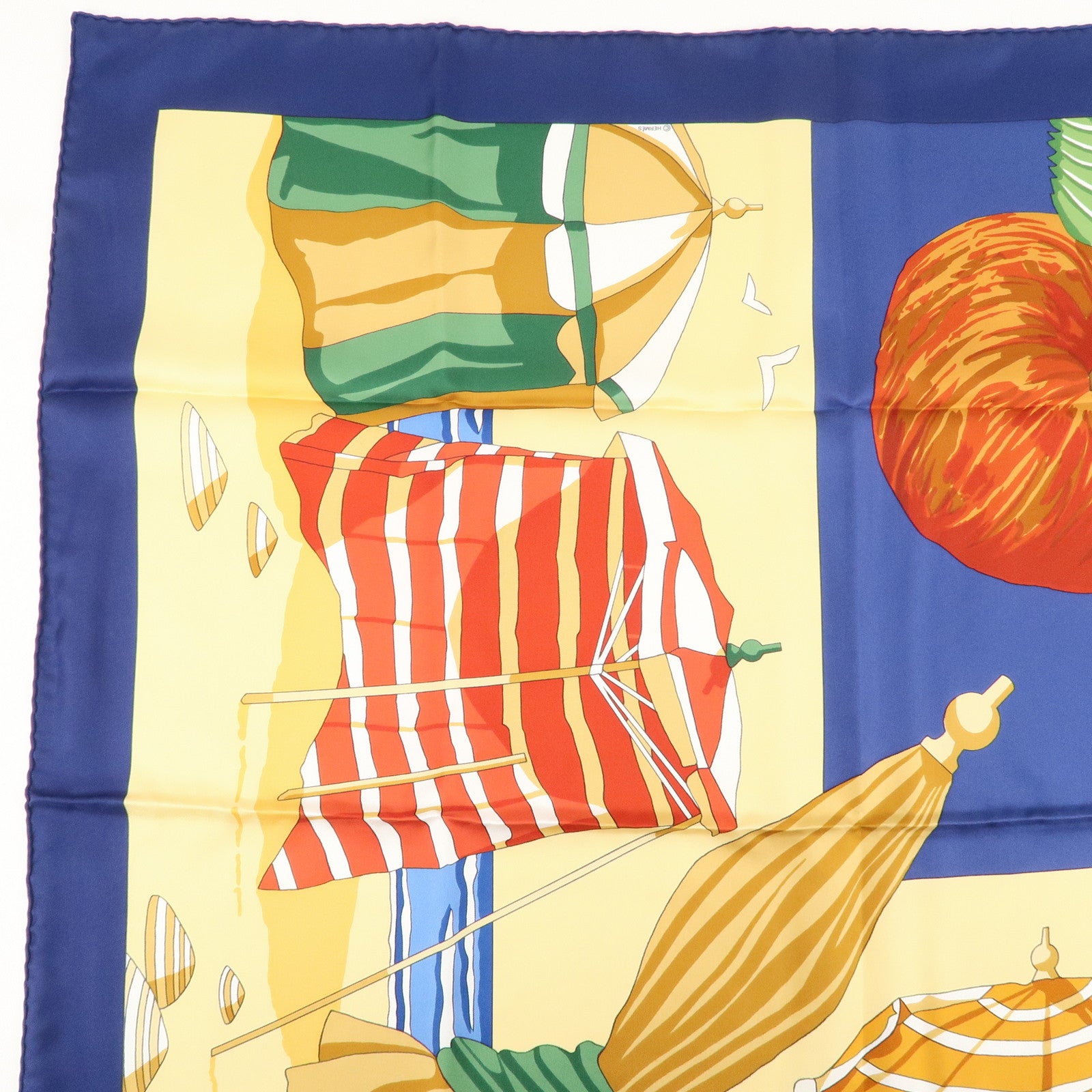 HERMES Carre 90 100% Silk Scarf CHARMES DES PLAGES NORMANDESⅡUsed F/S