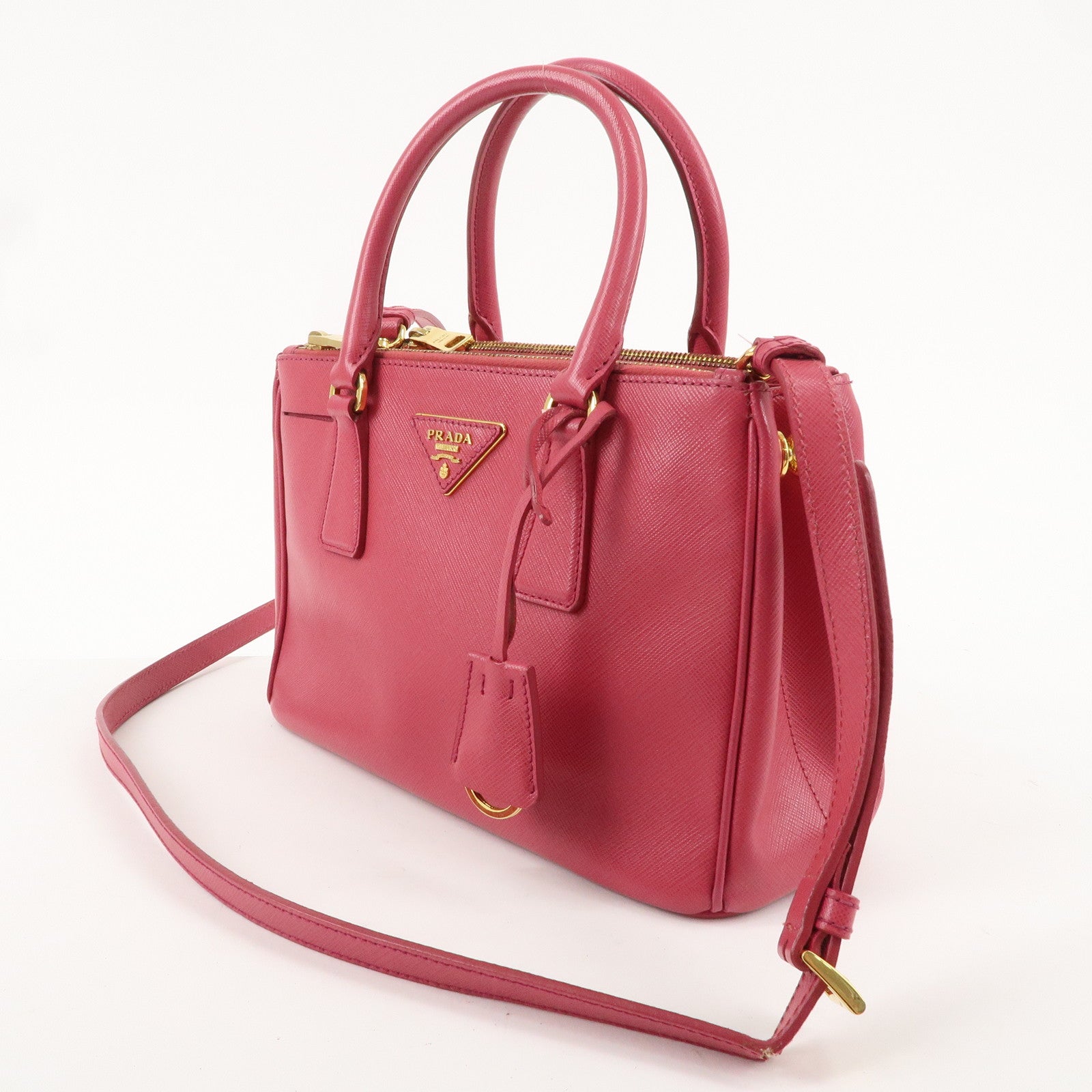 PRADA Logo Saffiano Leather 2WAY Bag Hand Bag Shoulder Bag Pink