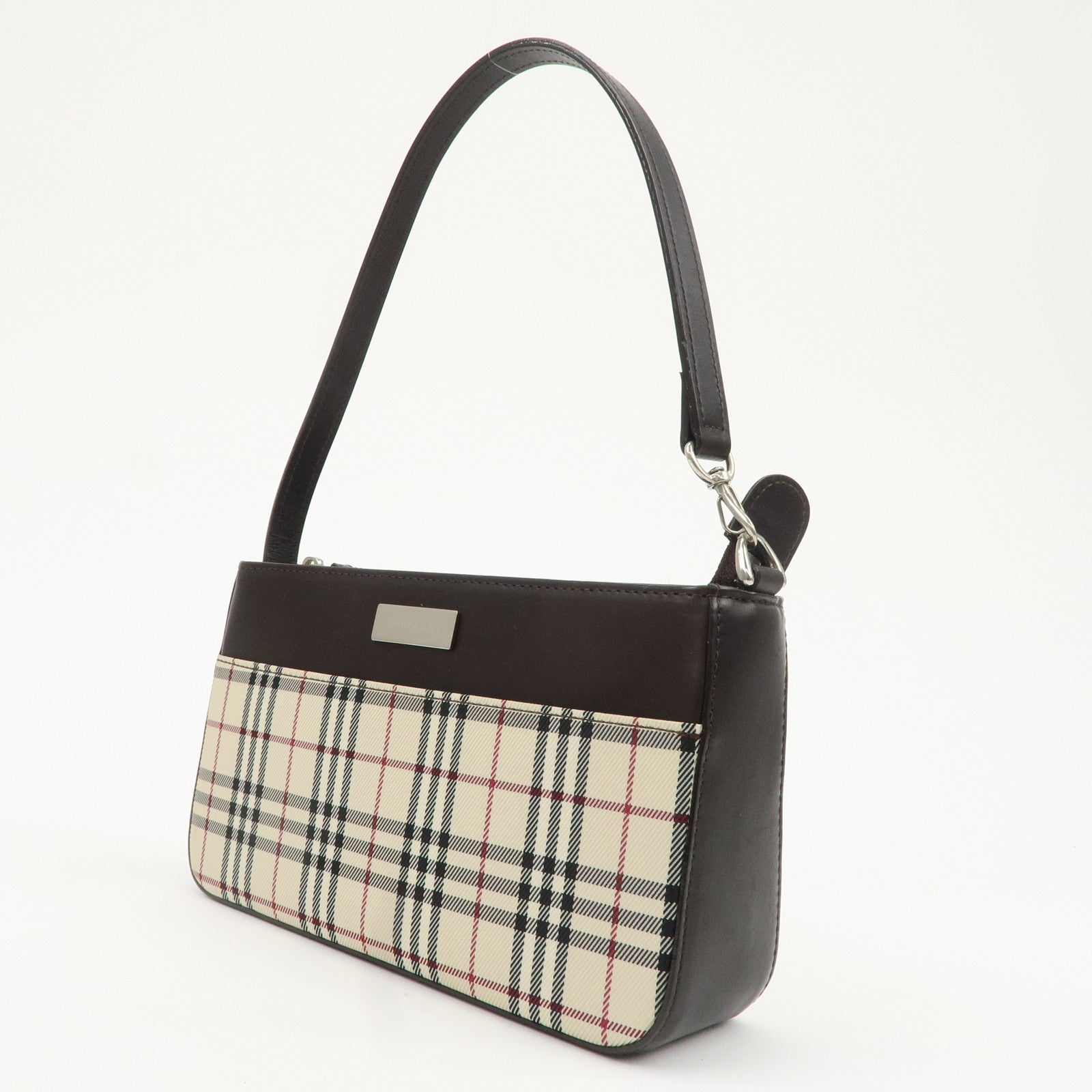 BURBERRY Canvas Leather Nova Plaid Shoulder Bag Beige Brown