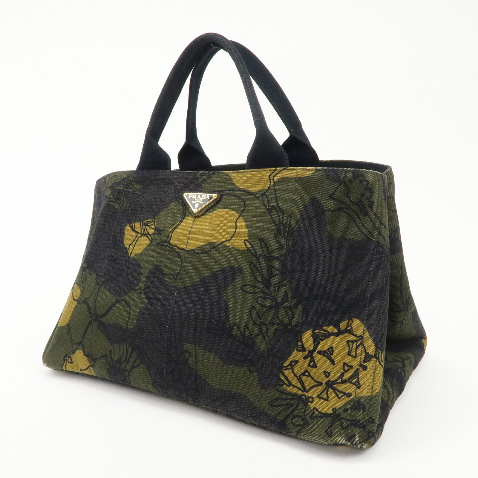 PRADA Logo Canapa Large Canvas Tote Hand Bag Camouflage BN1872 Used