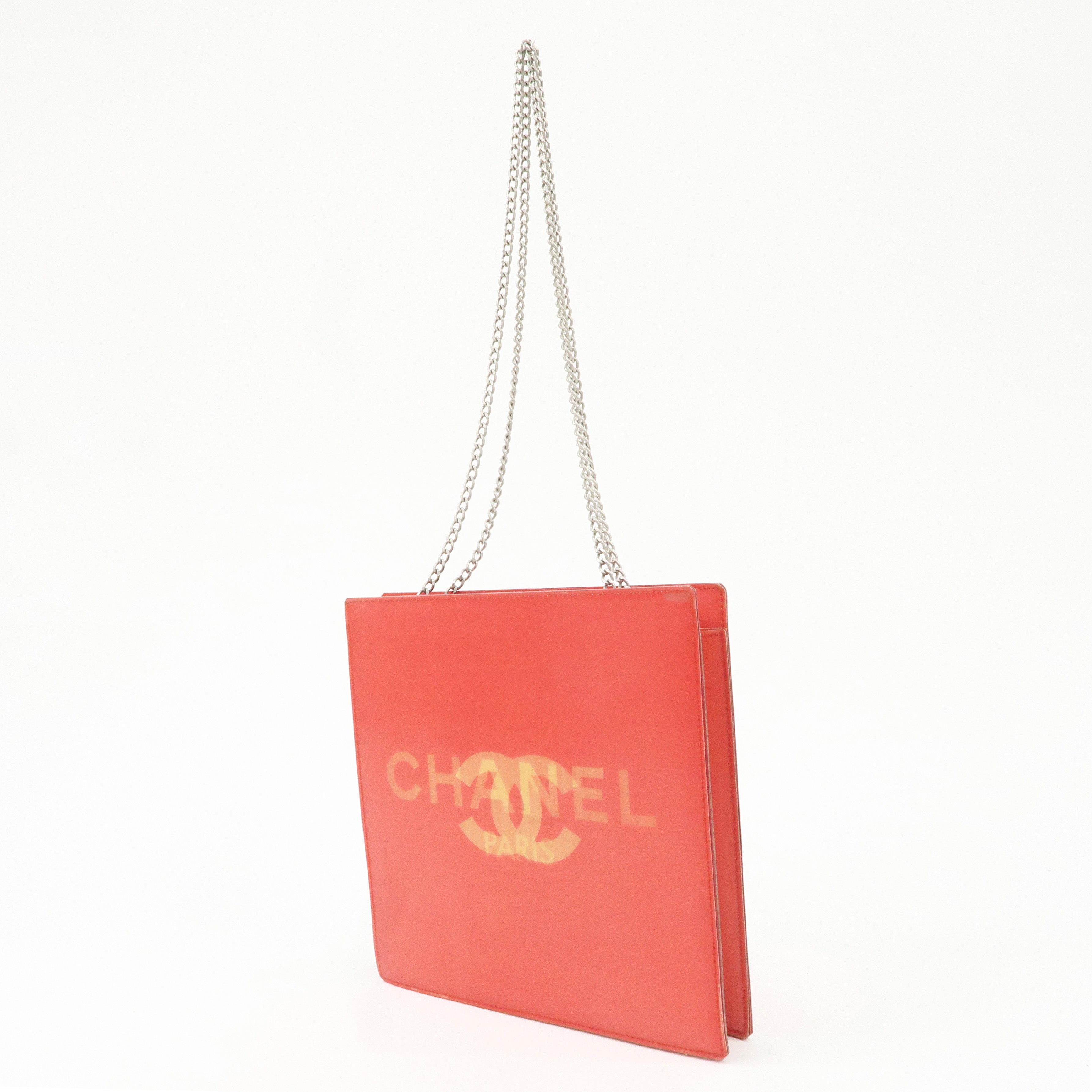 CHANEL Nylon Hologram Chain Shoulder Bag Hand Bag Red