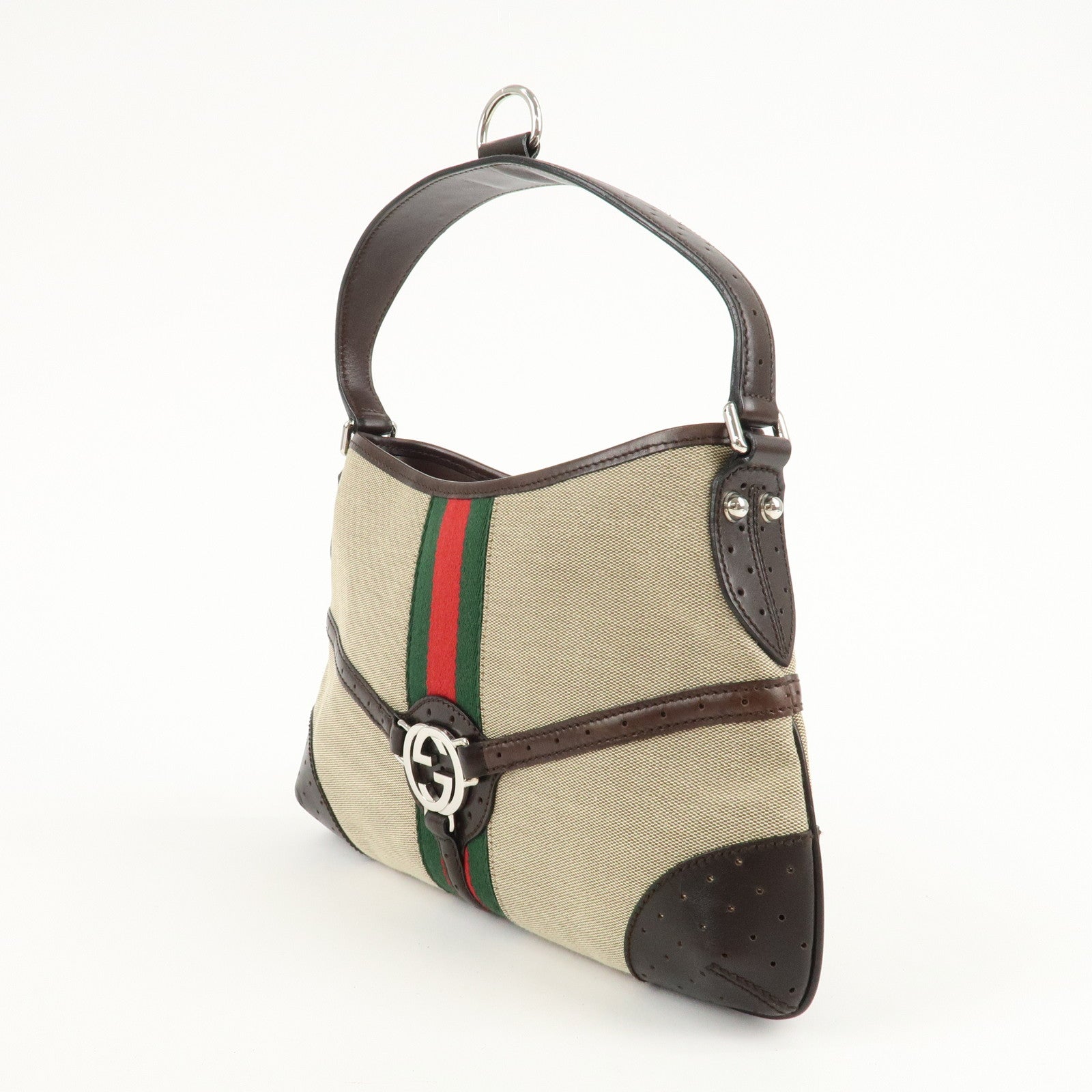 GUCCI Shelley Interlocking G Canvas Leather Shoulder Bag 114877 Used