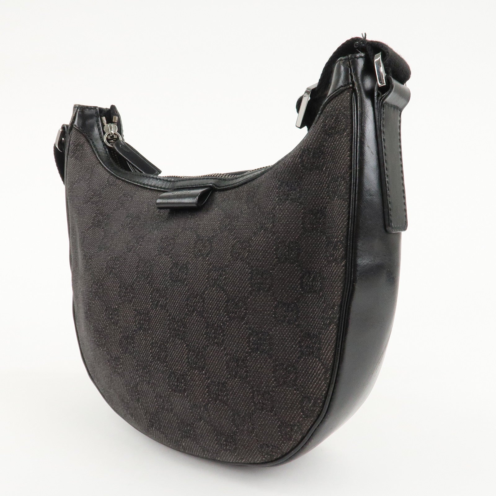 GUCCI GG Denim Leather Shoulder Bag Dark Brown 101682