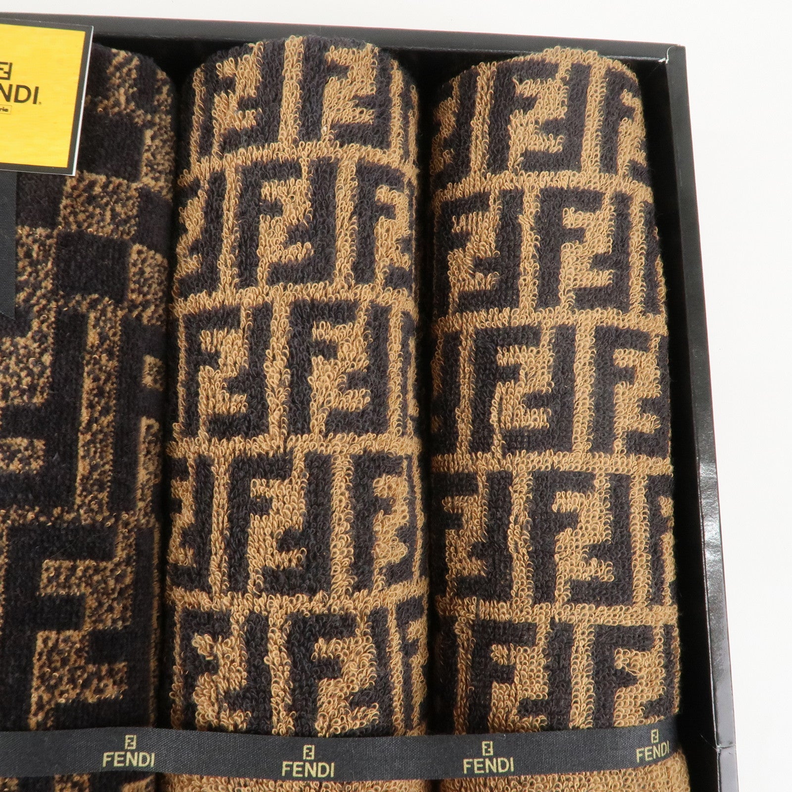 FENDI Zucca Set of 3 Cotton 100% Towel Black Brown