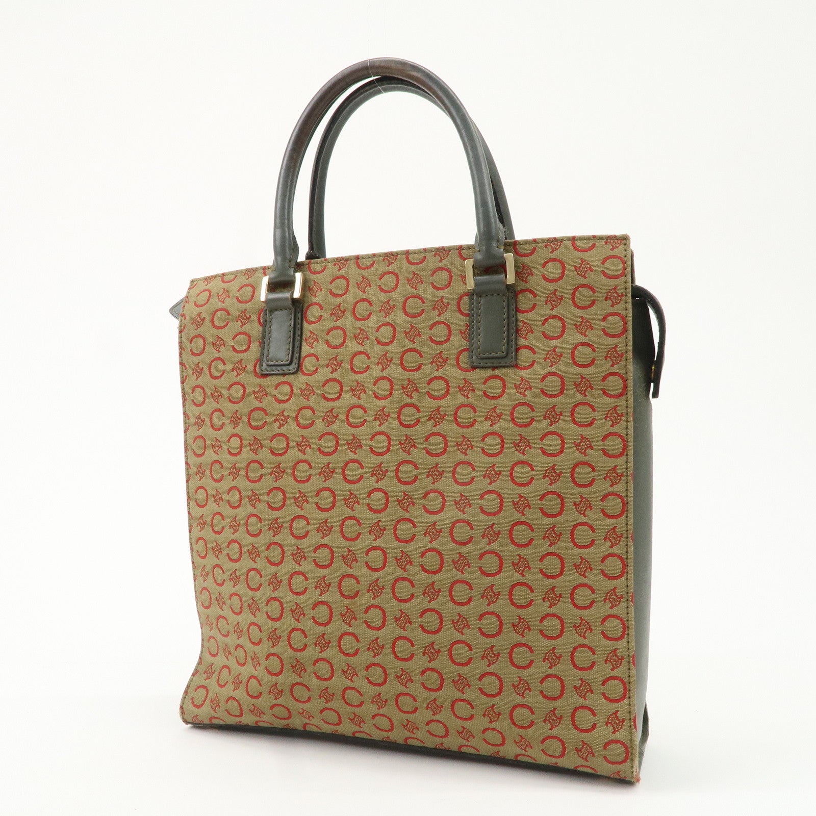 CELINE Macadam Canvas Hand Bag Brown Red Khaki