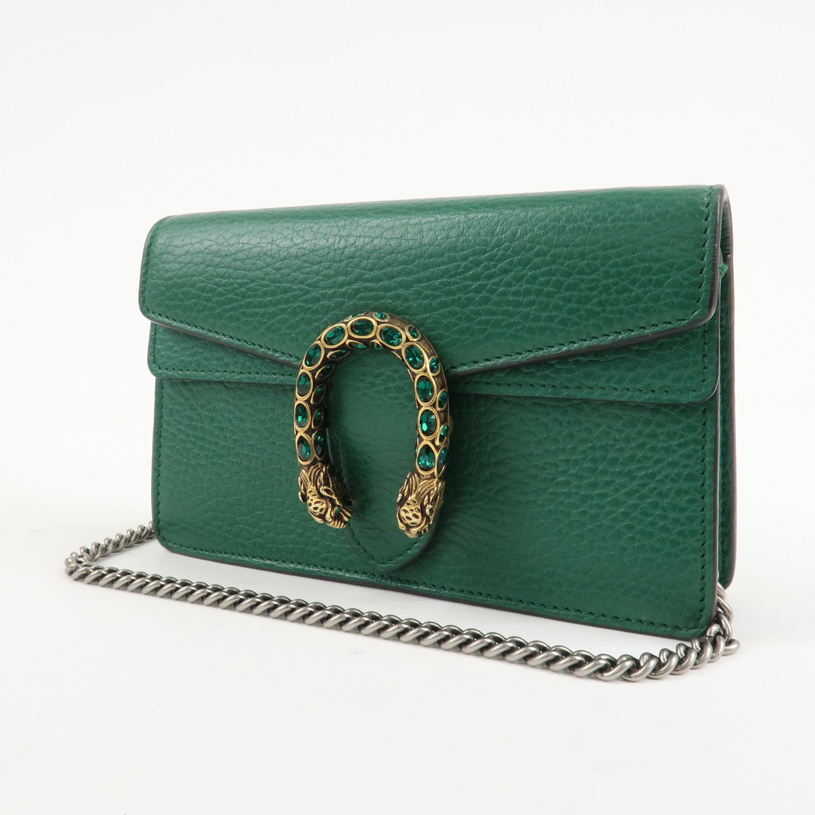 GUCCI Duonissos Leather Chain Shoulder Bag Green 476432