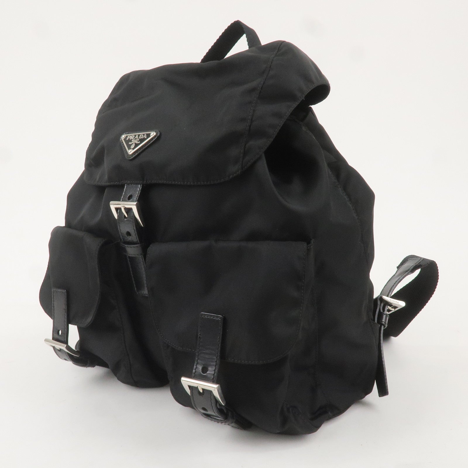 PRADA Logo Nylon Leather Backpack Ruck Sack NERO Black BZ2811