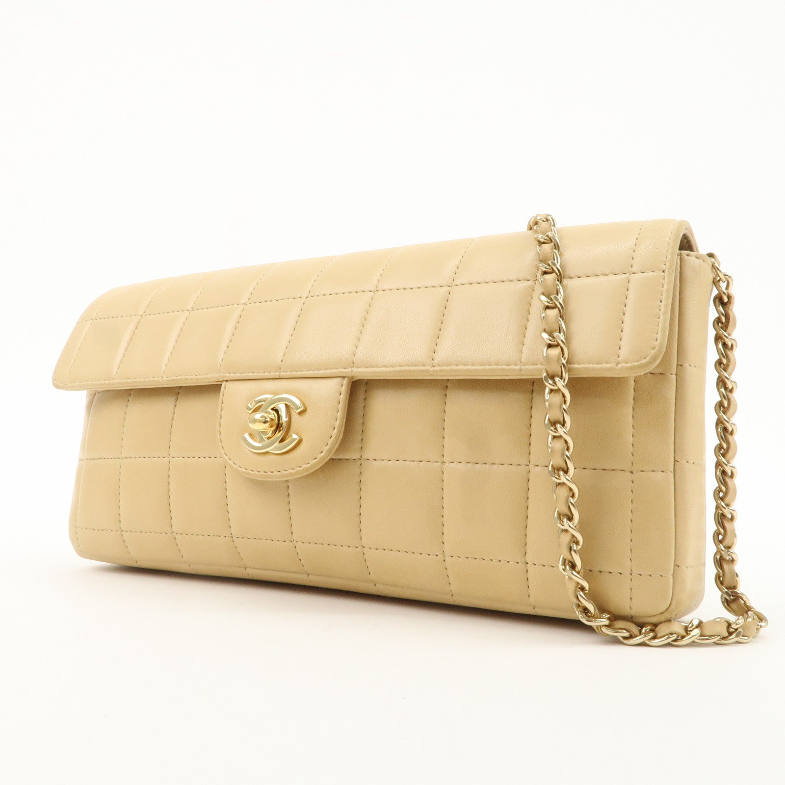 CHANEL Chocolate Bar Lamb Skin Chain Shoulder Bag Beige A15316