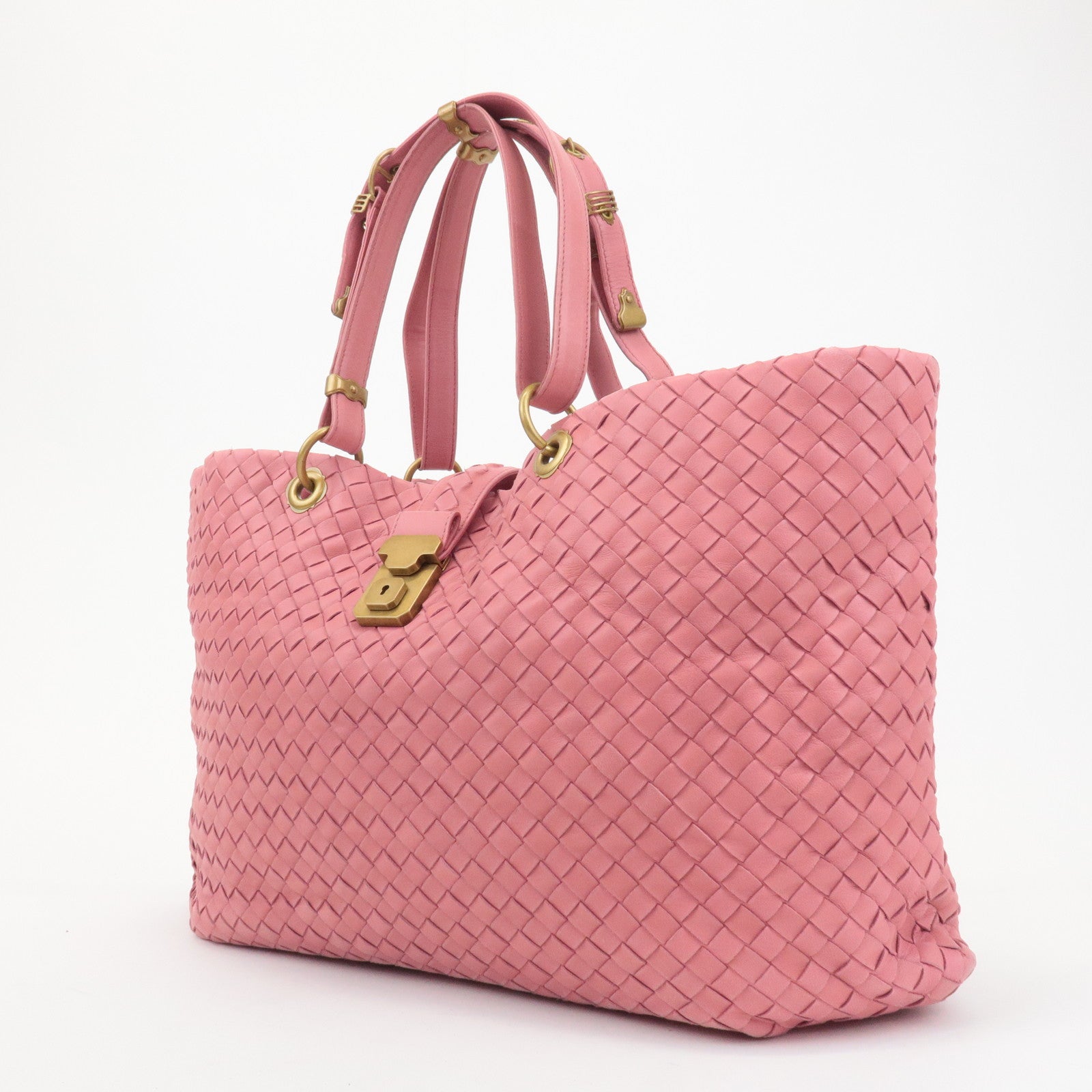 BOTTEGA VENETA Intrecciato Leather Tote Bag Pink 162197