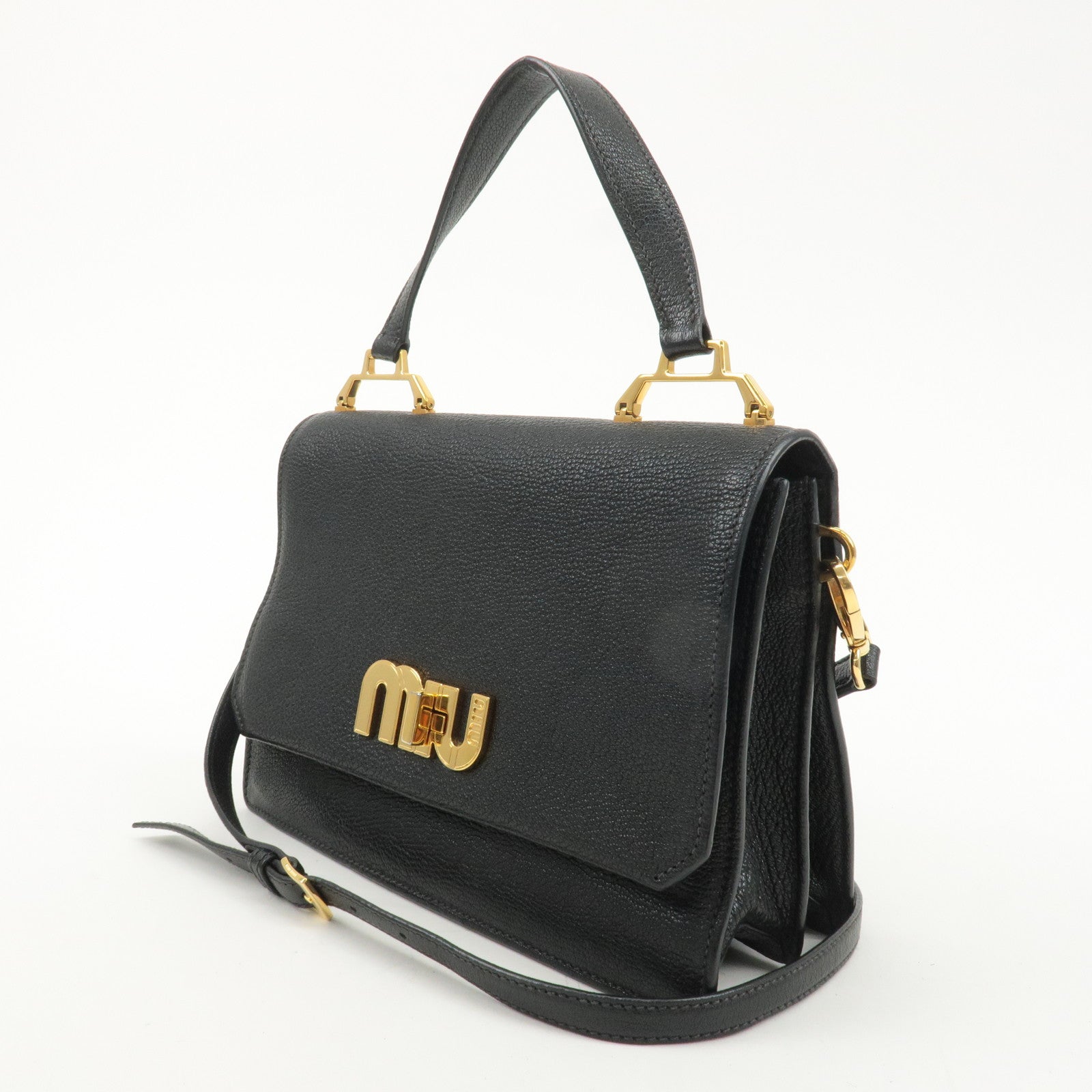 MIU MIU Leather 2WAY Hand Bag Shoulder Bag Black